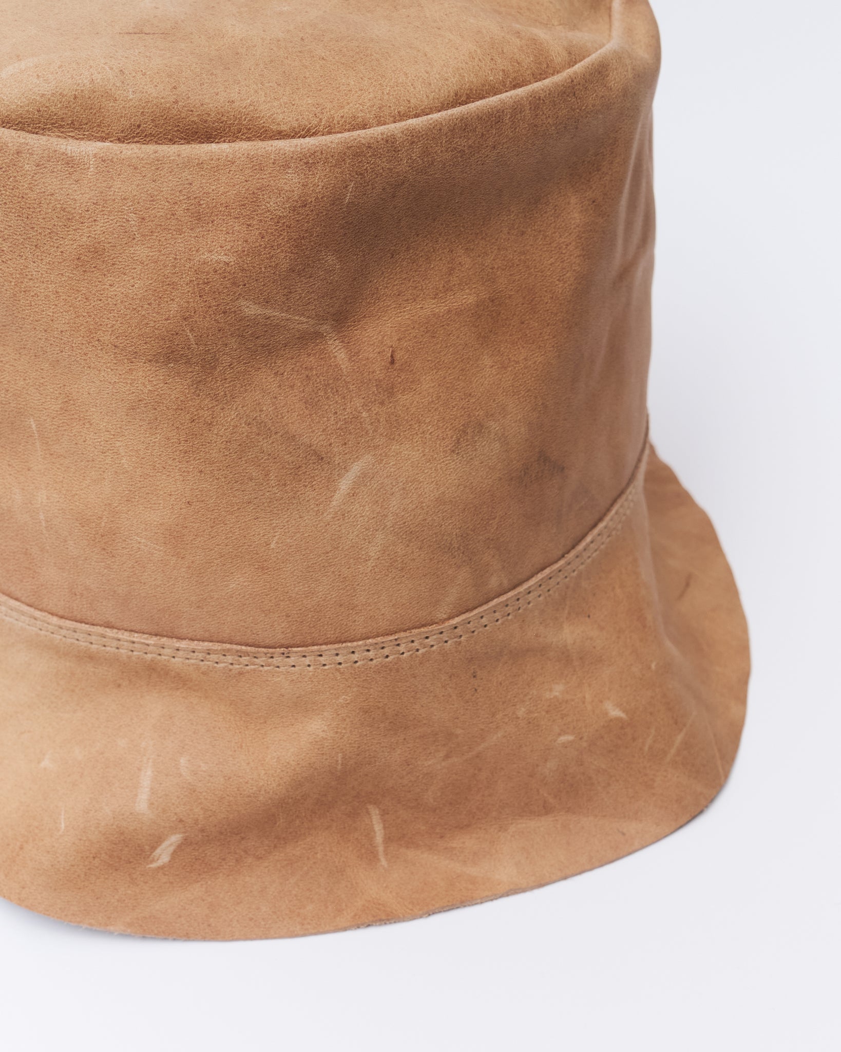 Leather Bucket Hat, Distressed Beige