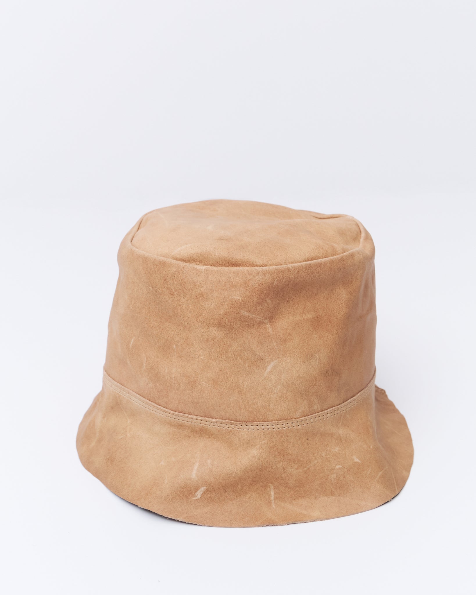 Leather Bucket Hat, Distressed Beige