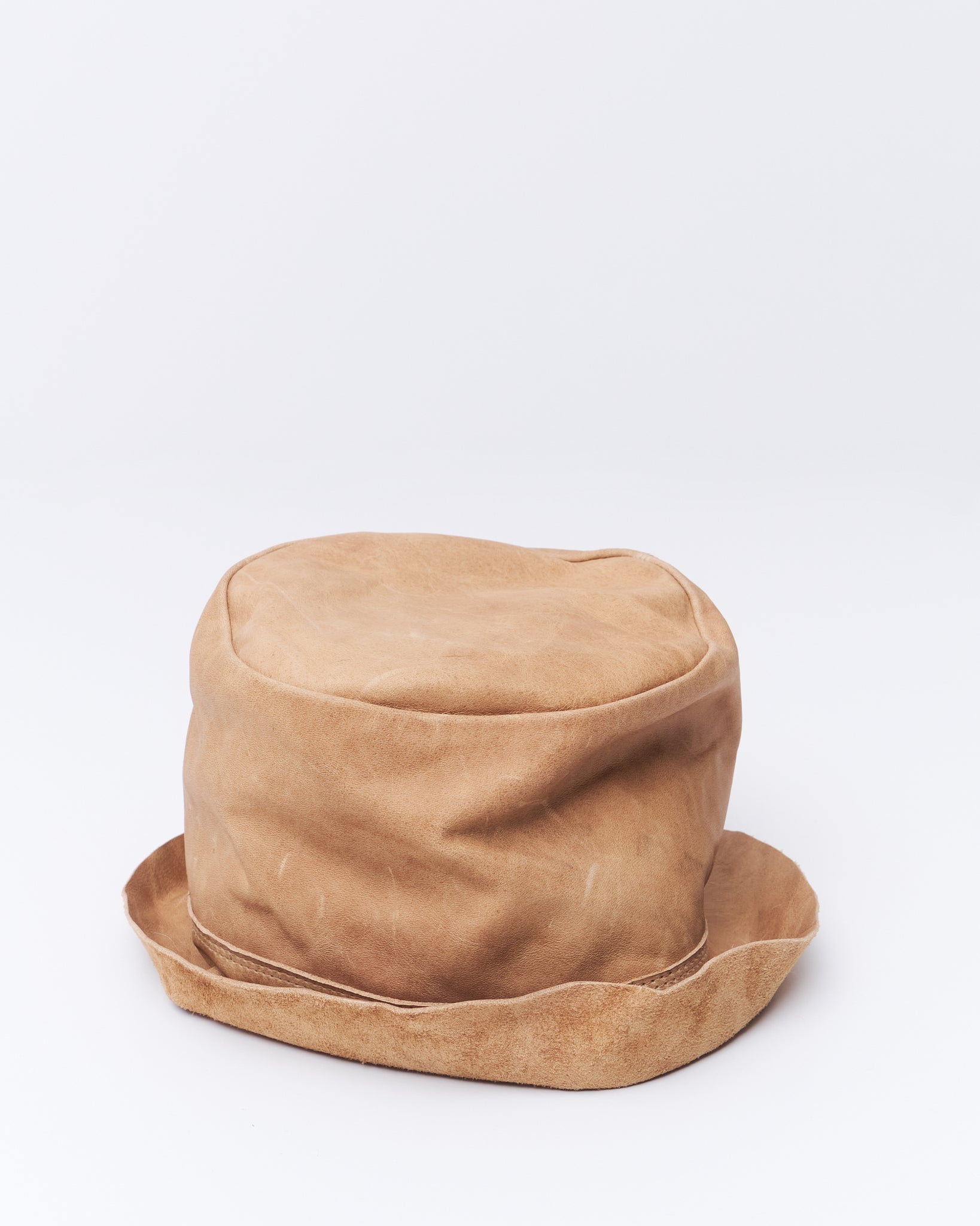 Leather Bucket Hat, Distressed Beige