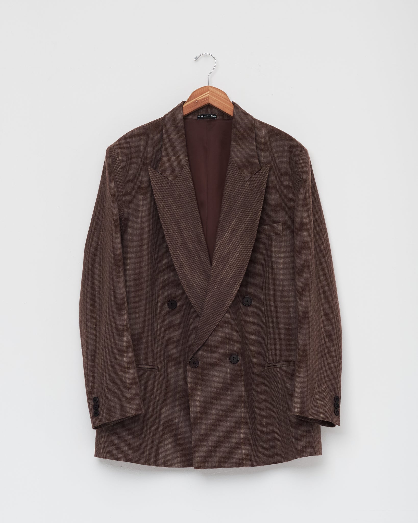 Double Breasted Blazer, Washed Brown Houndstooth