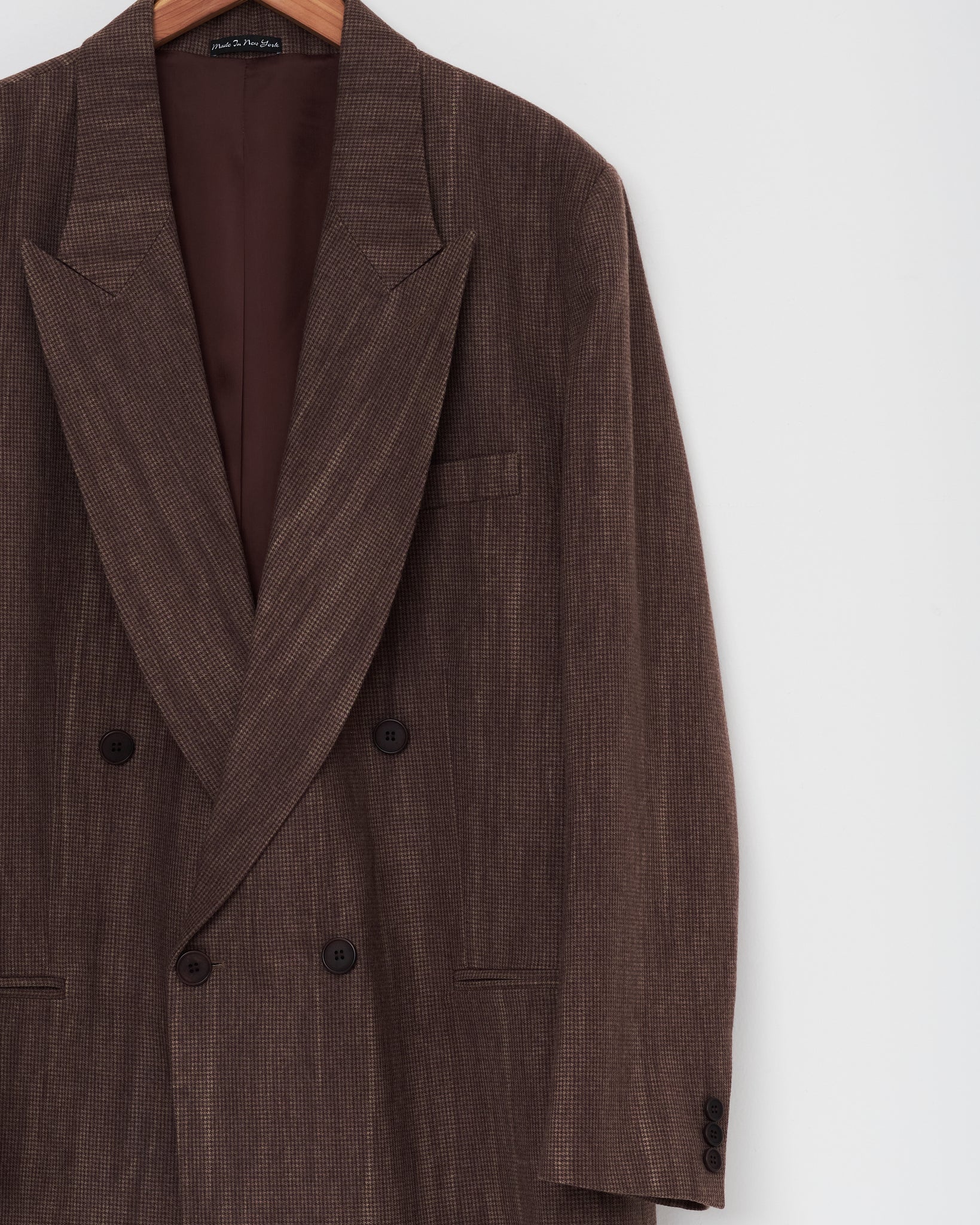 Double Breasted Blazer, Washed Brown Houndstooth