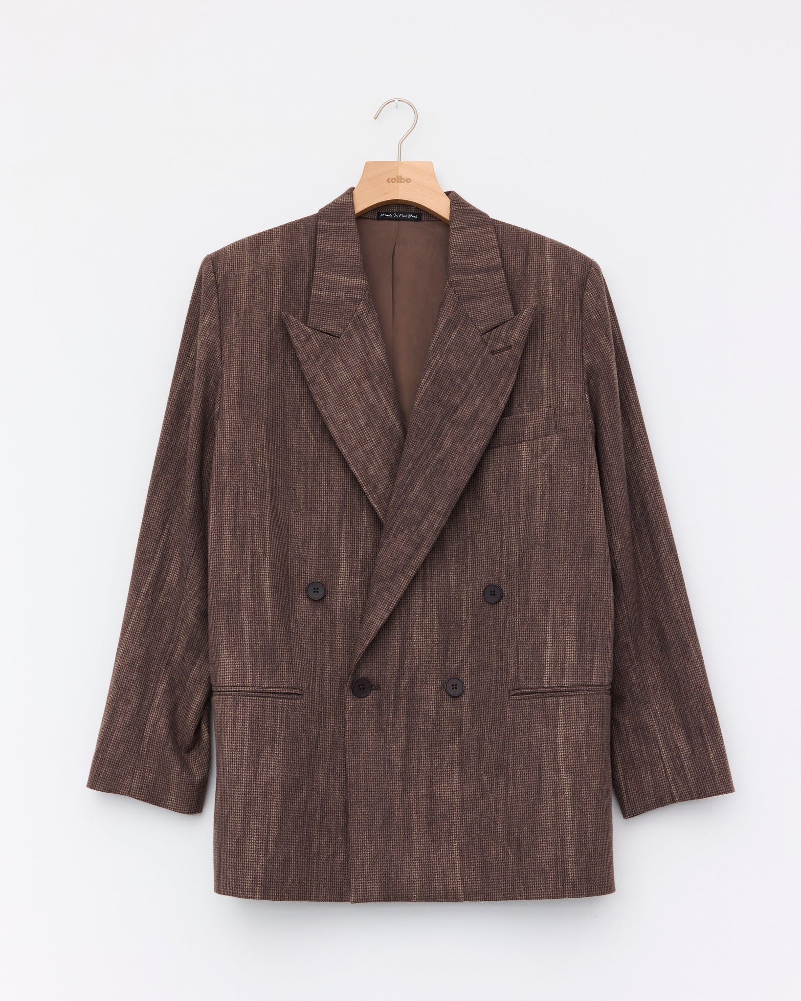 Double Breasted Blazer, Washed Brown Houndstooth