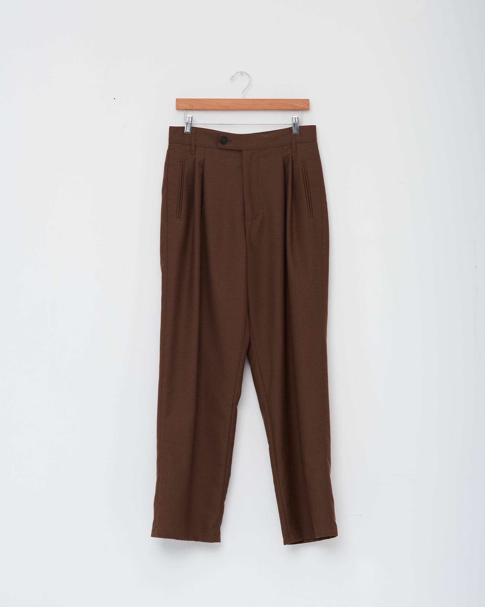 Double Pleat Pants, Brown