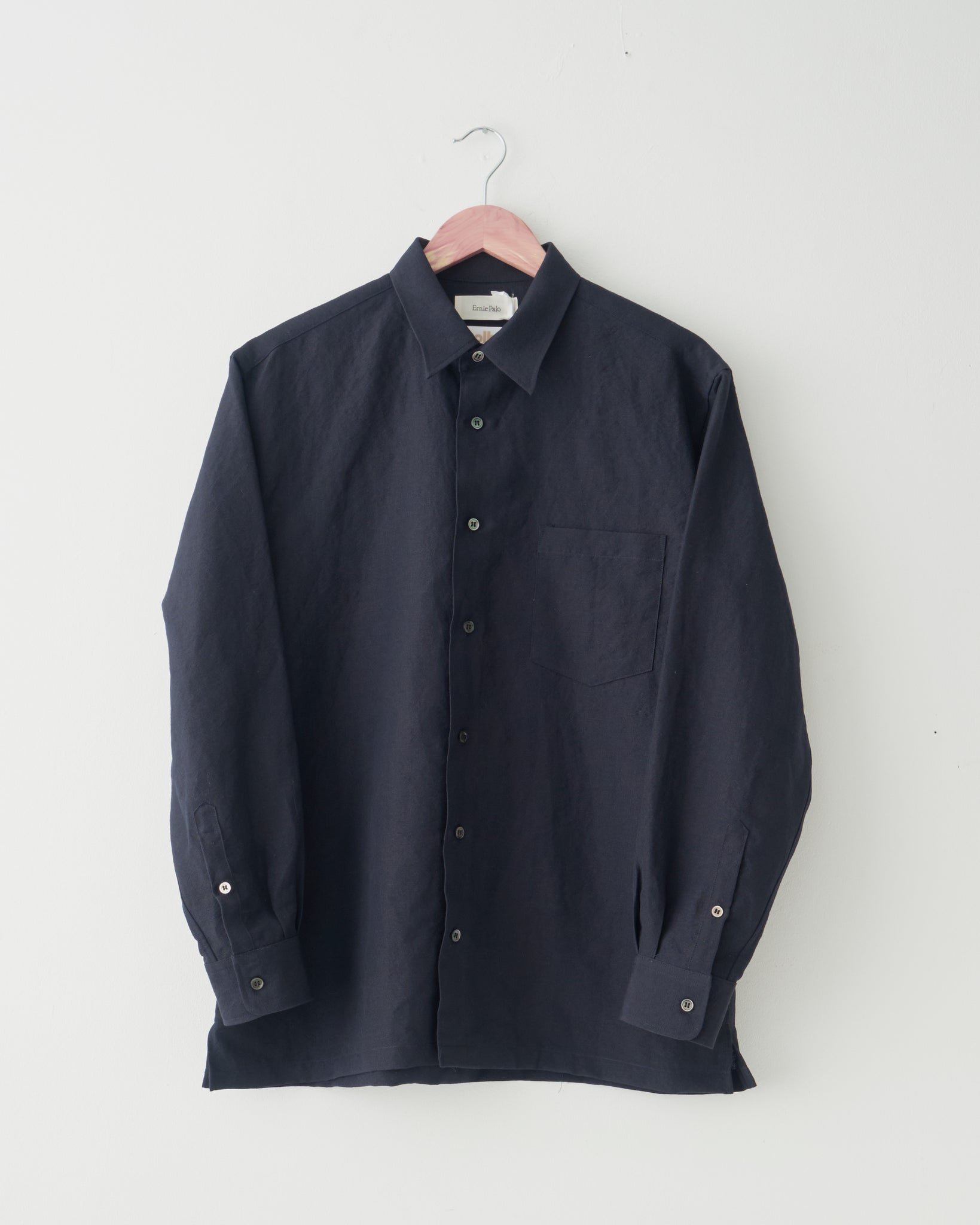 Linen & Wool Buttoned Shirt, Navy