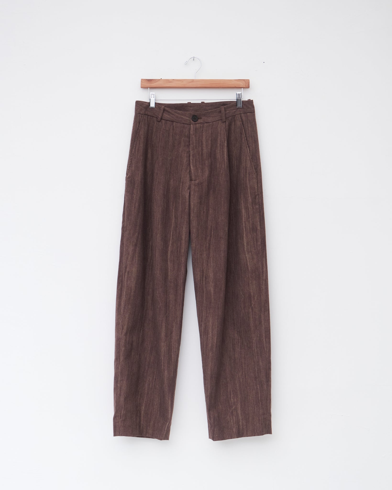 Single Pleat Pants, Washed Brown Houndstooth