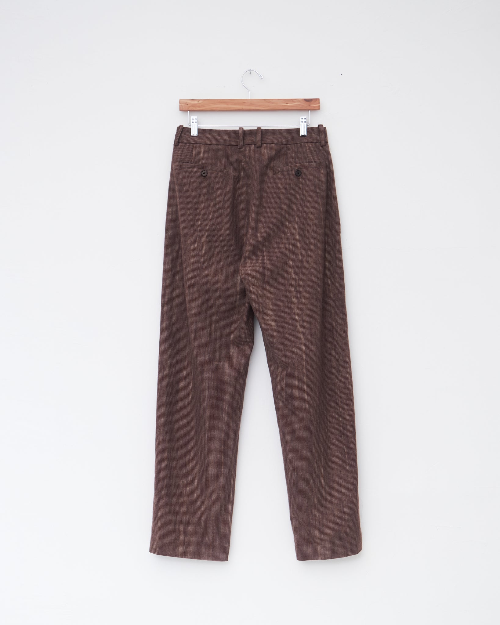Single Pleat Pants, Washed Brown Houndstooth