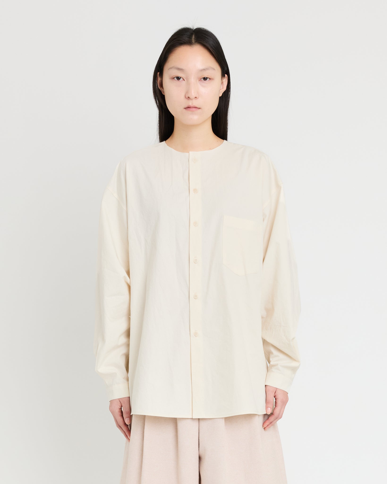 Collarless Banaras Shirt, Natural