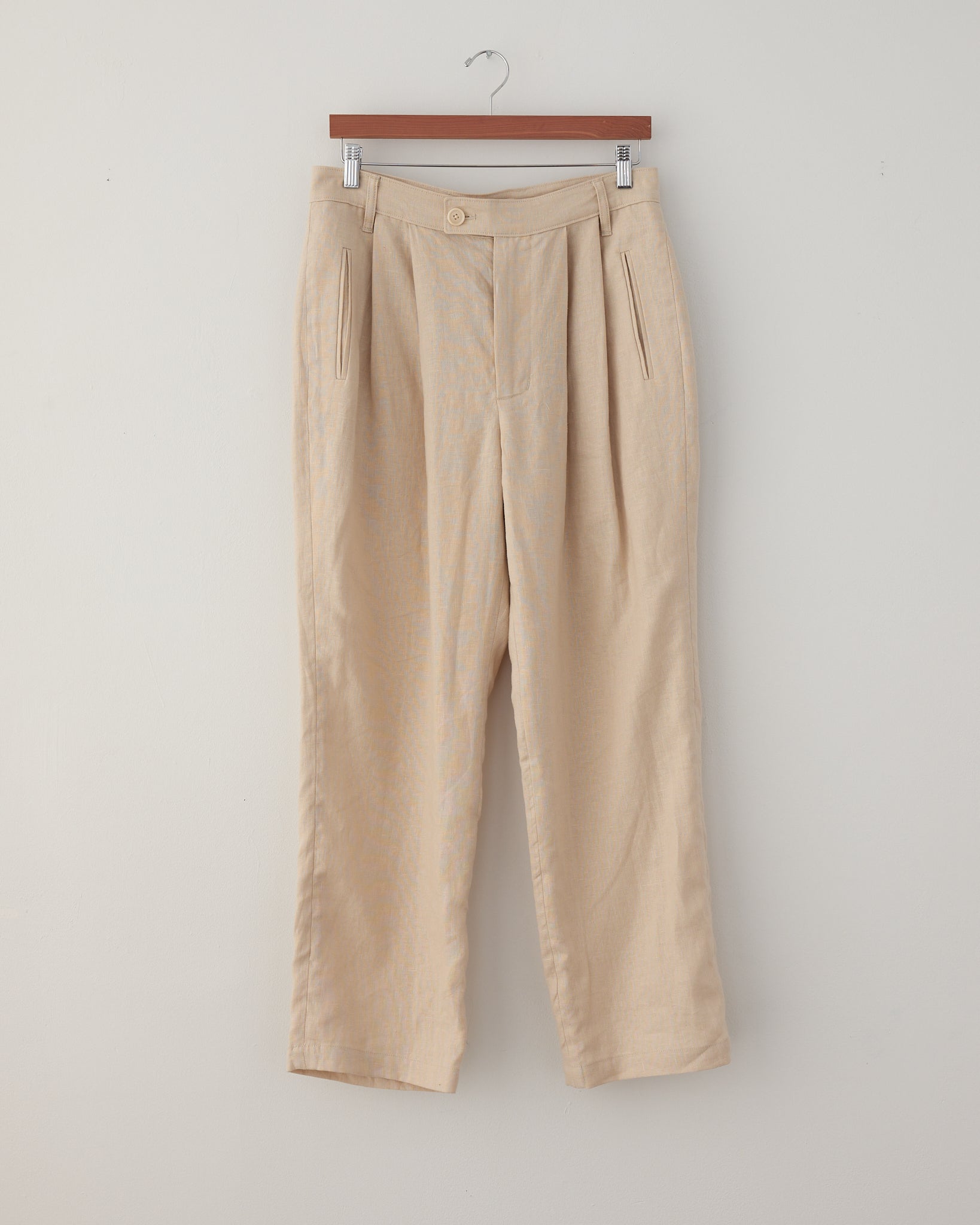 Double Pleat Pants, Beige Linen