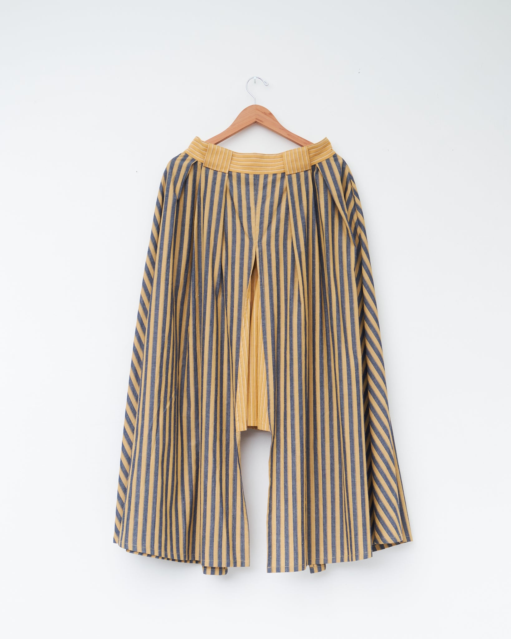 Japanese Striped Cotton Contrast Skort, Mustard/Navy