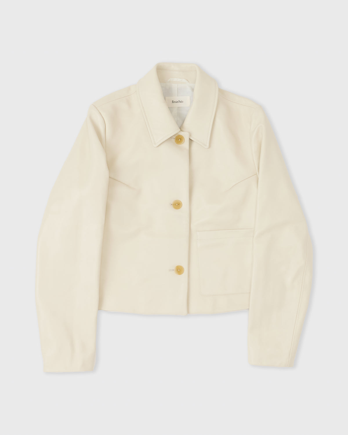 Ernie Palo Leather Jacket in ivory, front, flat lay
