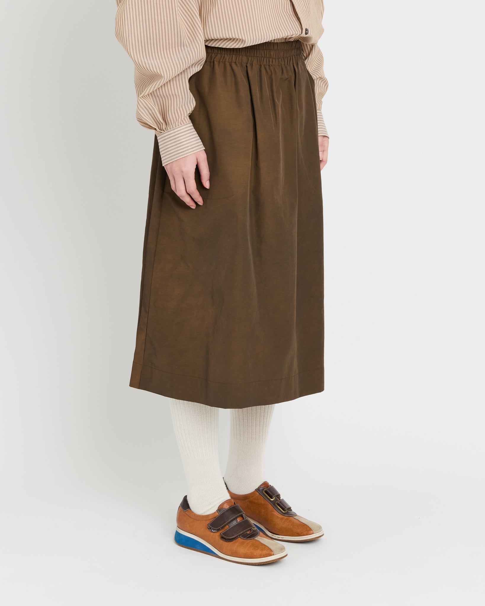 Elastic Waist Skirt, Wash Dark Brown