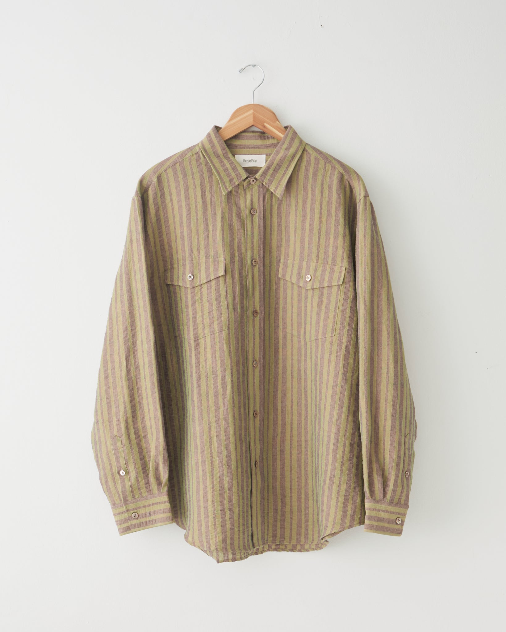Dyed Striped Buttoned Shirt, Biege