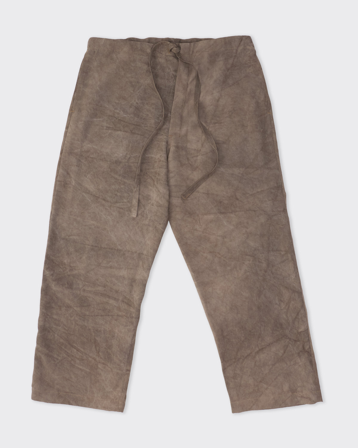 Colbo Farm Pants in cold-dyed greige Italian viscose, front, flat lay