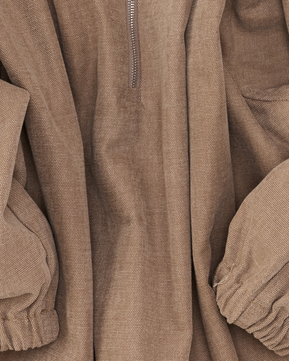 Colbo Half Zip in brushed brown cotton canvas, canvas fabric and zip close-up