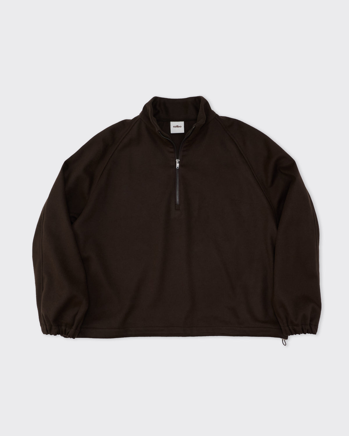 Colbo Half Zip in military brown Italian wool, front, flat lay