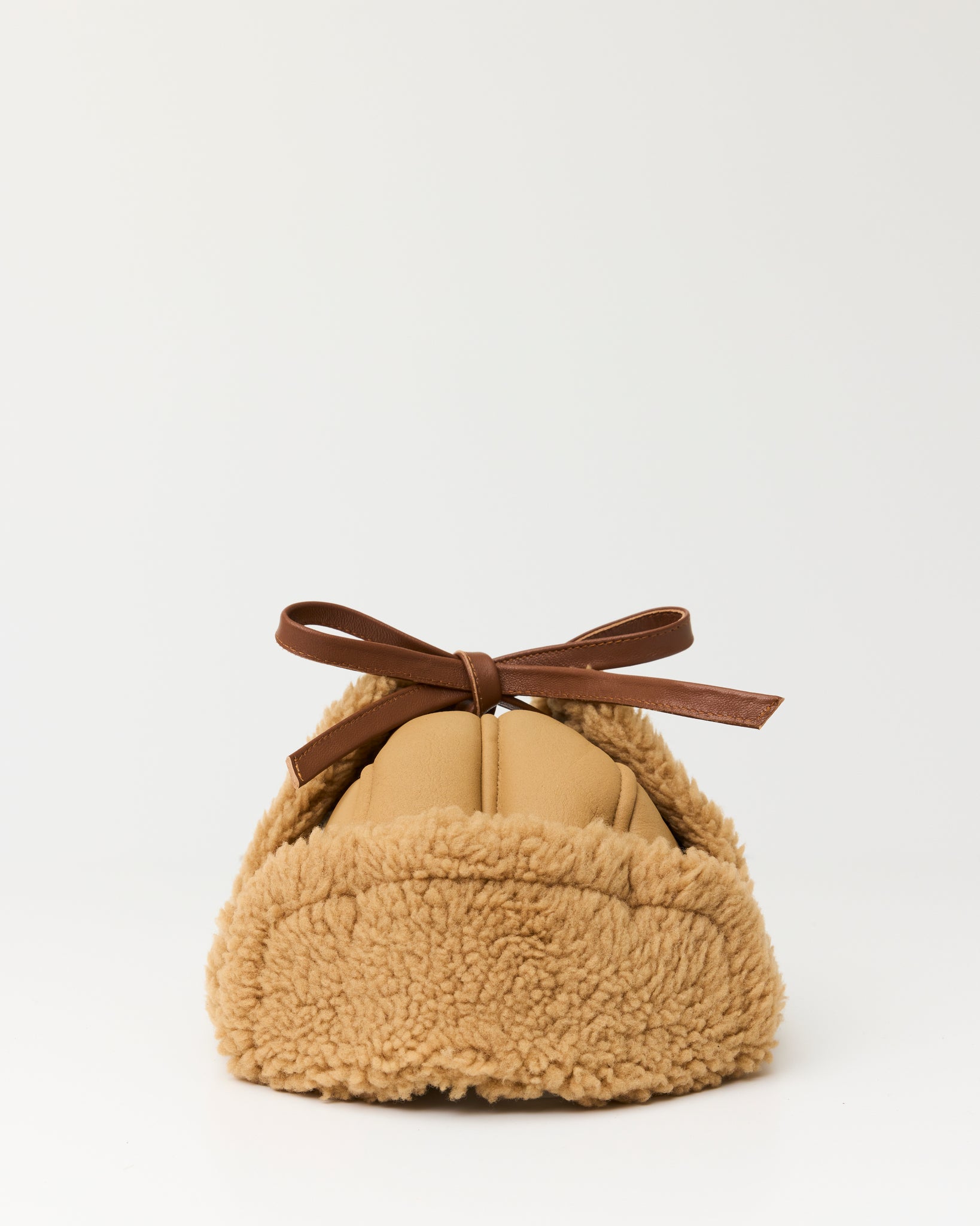 Tan Leather Back Curly Trapper Hat, Tan