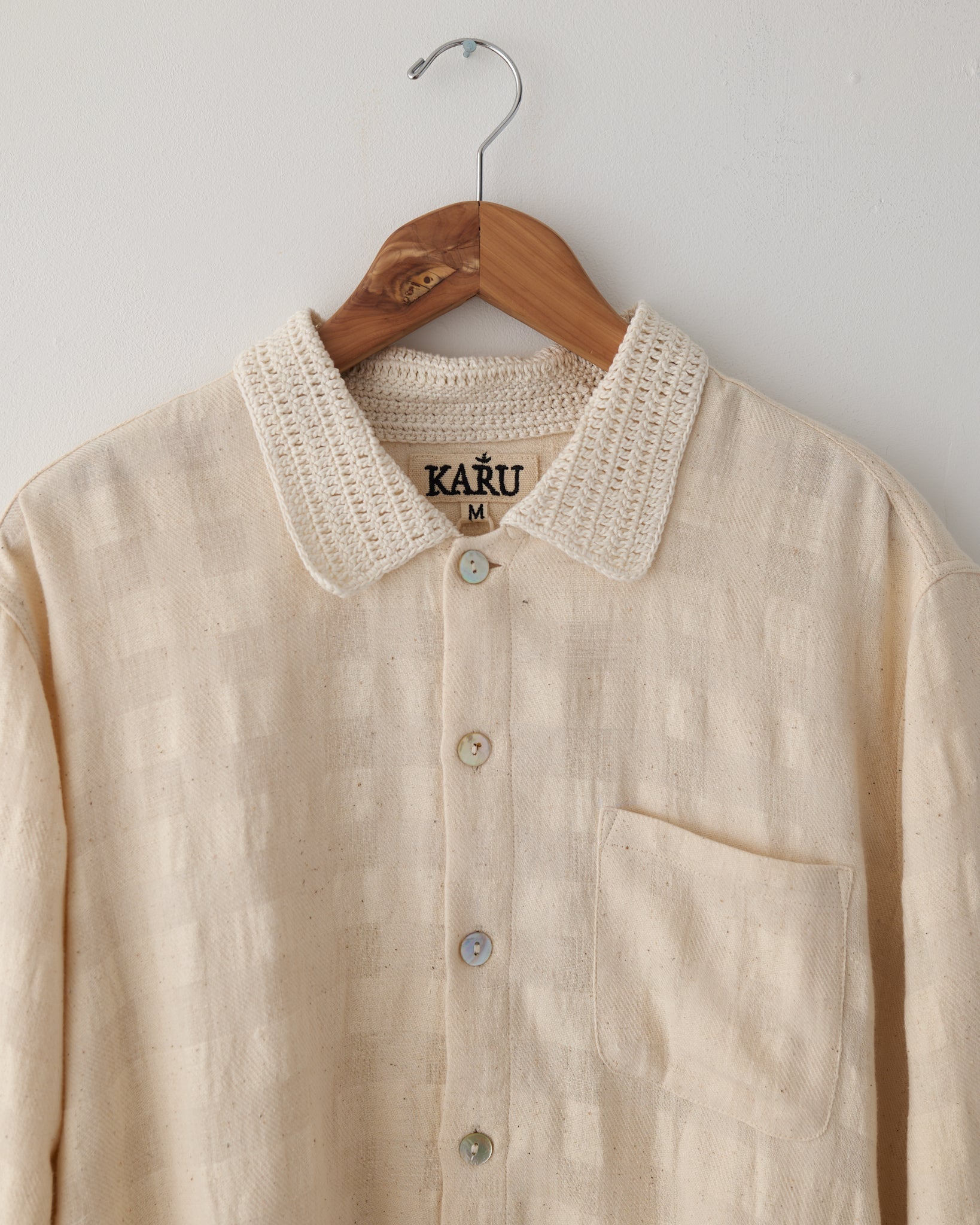 Cotton Woven Shirt, Handloom Crochet Collar