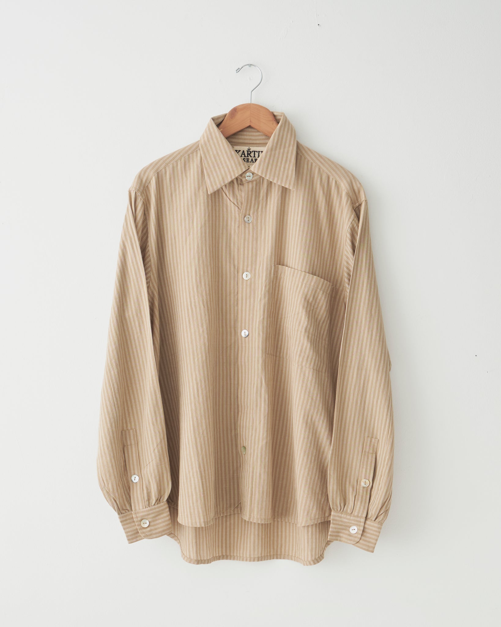 Cotton Woven Shirt, Beige/White