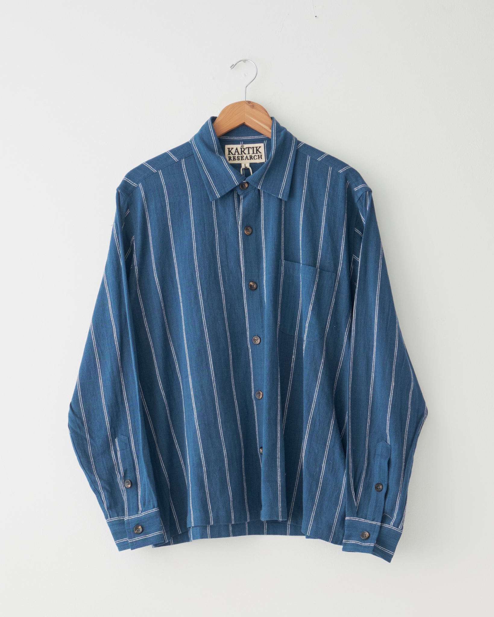 Cotton Woven Shirt, Indigo/Ecru