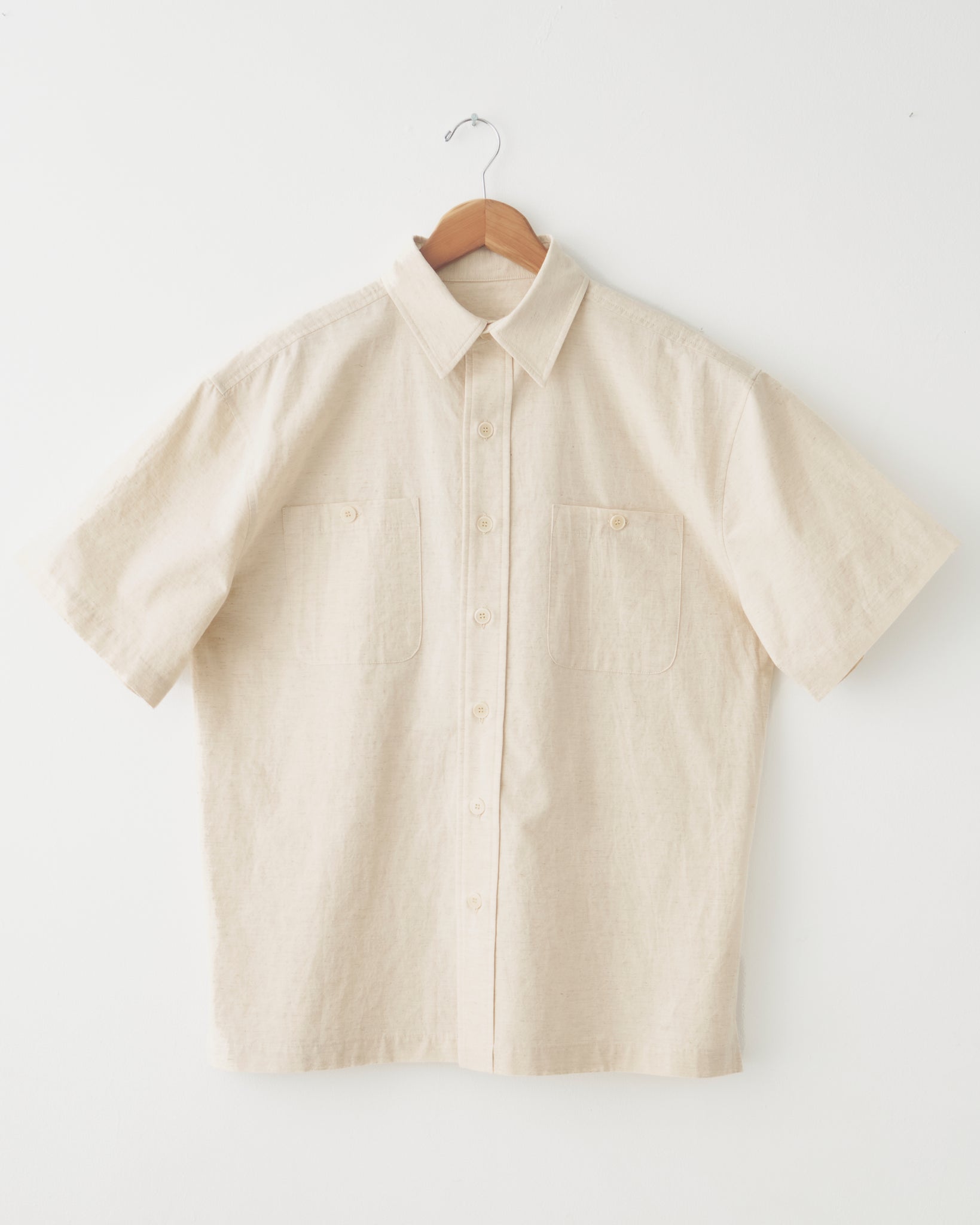 Short Sleeve Buttoned Shirt, Natural