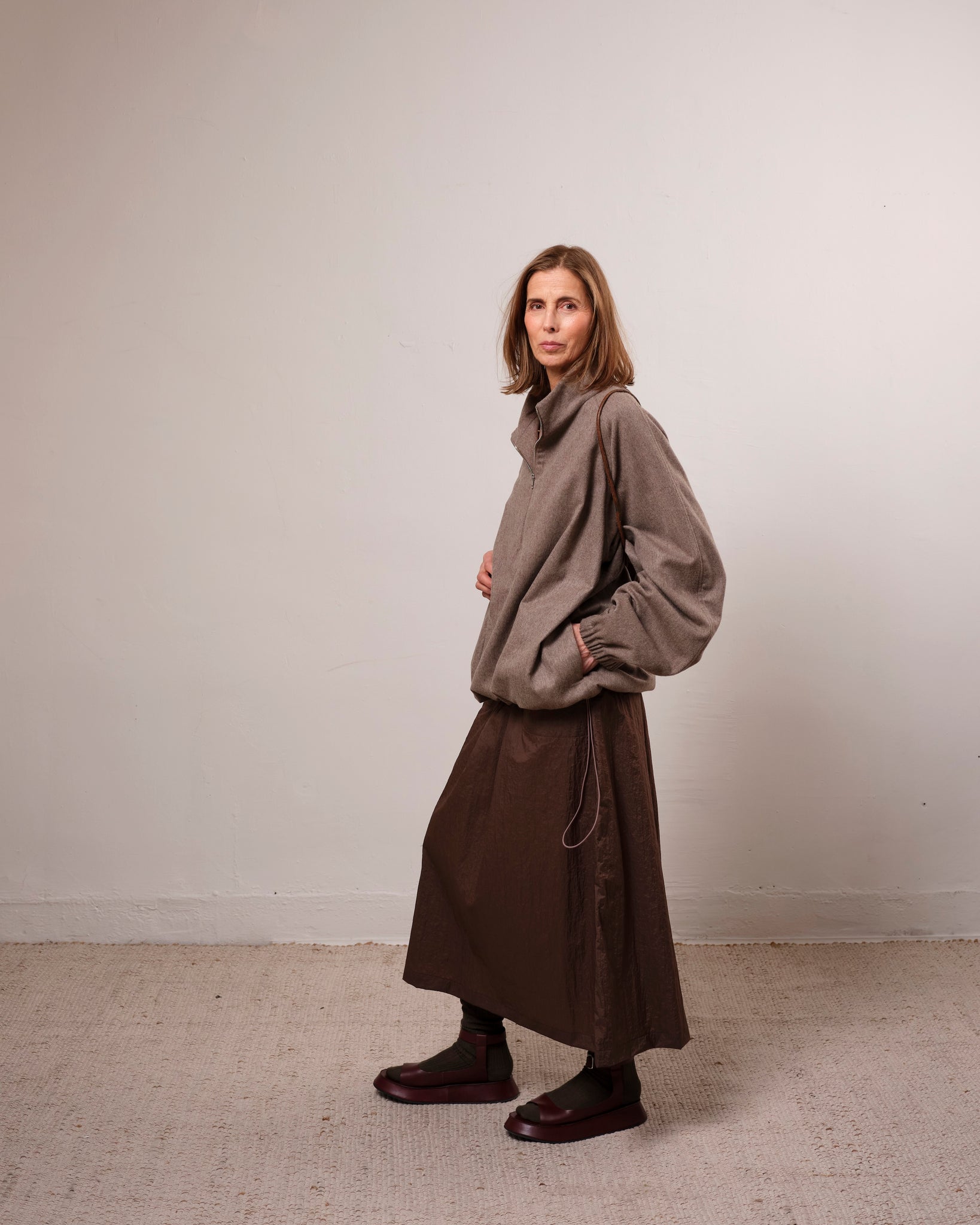 Elastic Skirt, Crinkly Brown Nylon