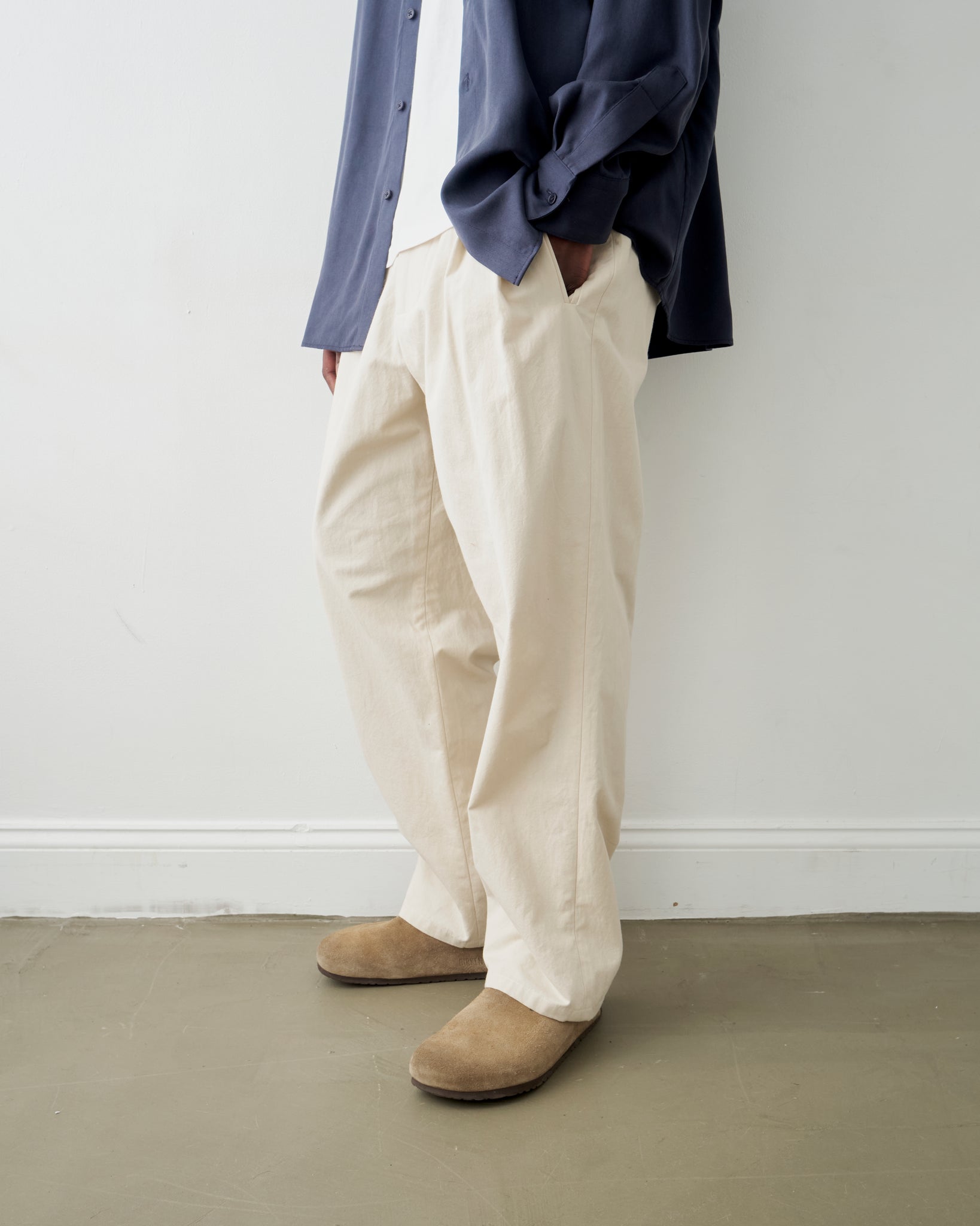 Double Pleat Pants, Natural Cotton