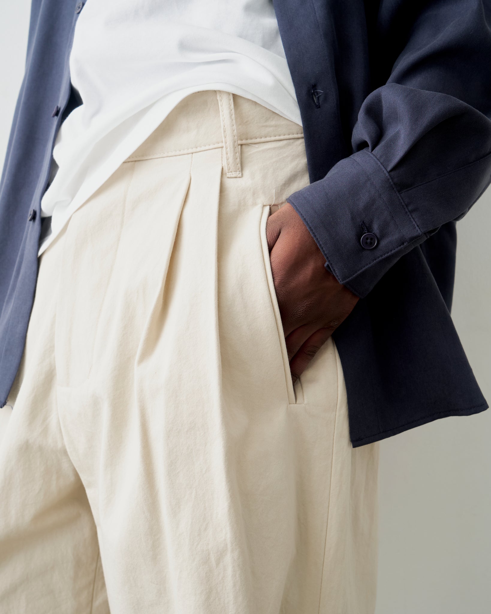 Double Pleat Pants, Natural Cotton