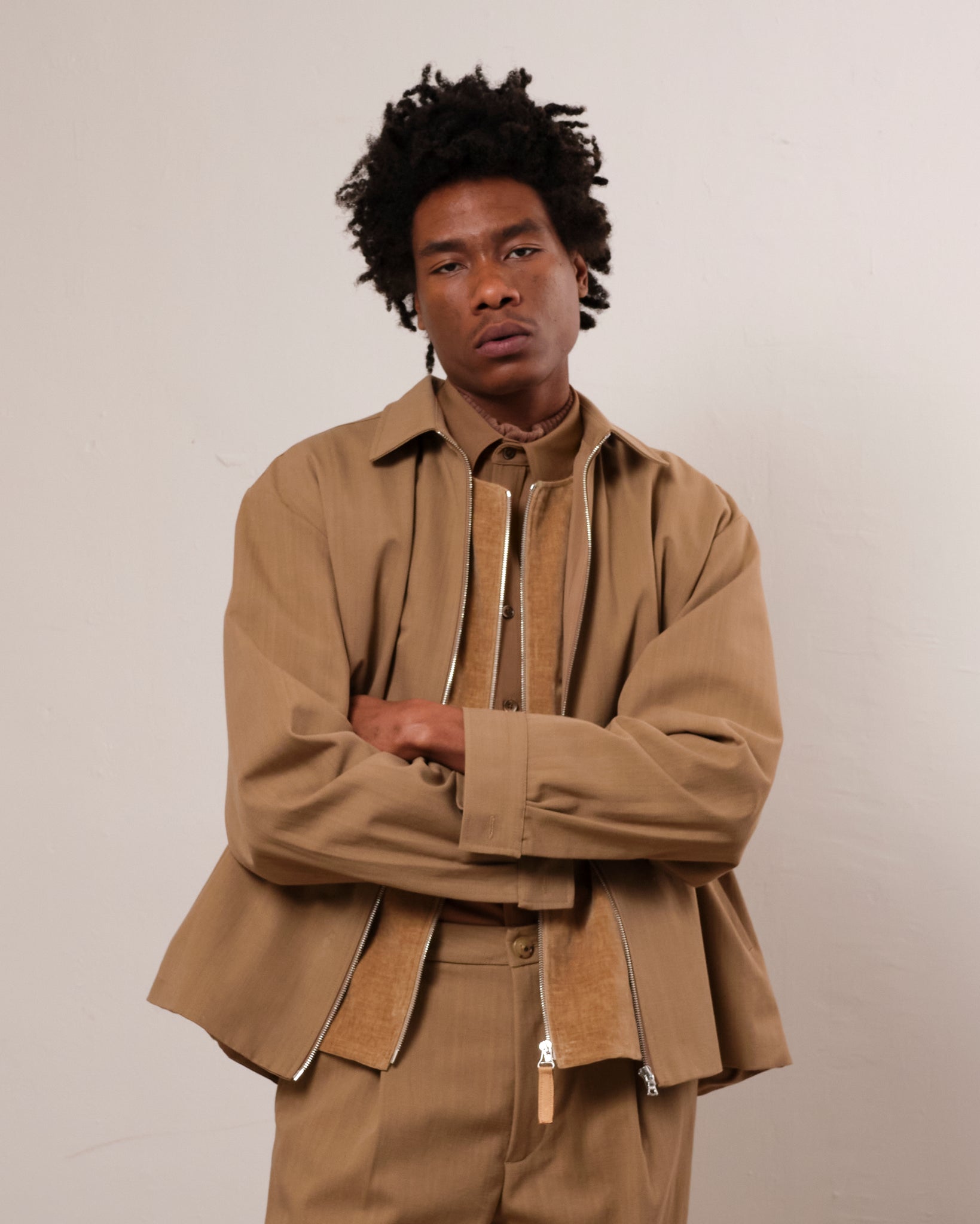 Box Zip Jacket, Dark Beige
