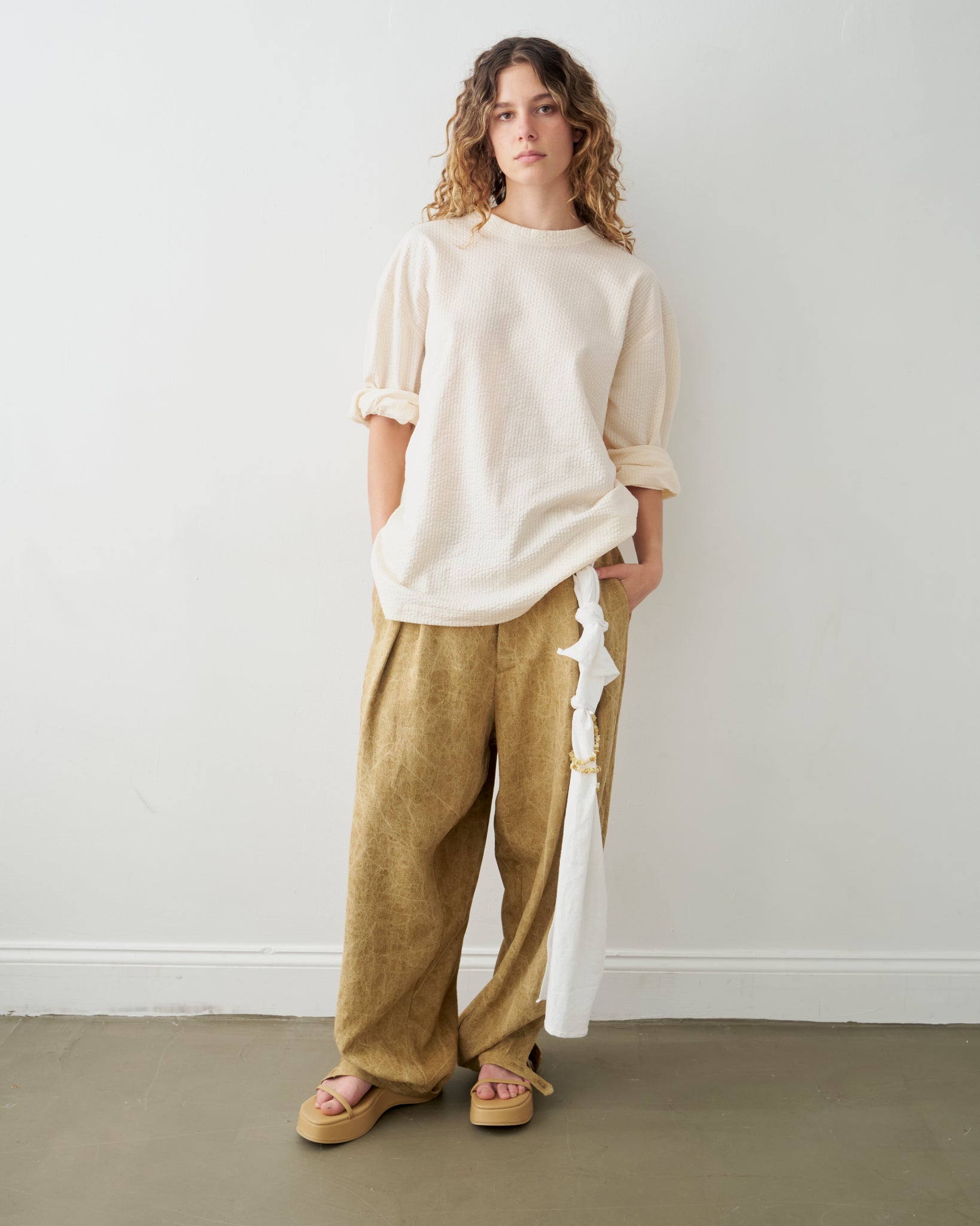 Gathering Pants, Beige Wash