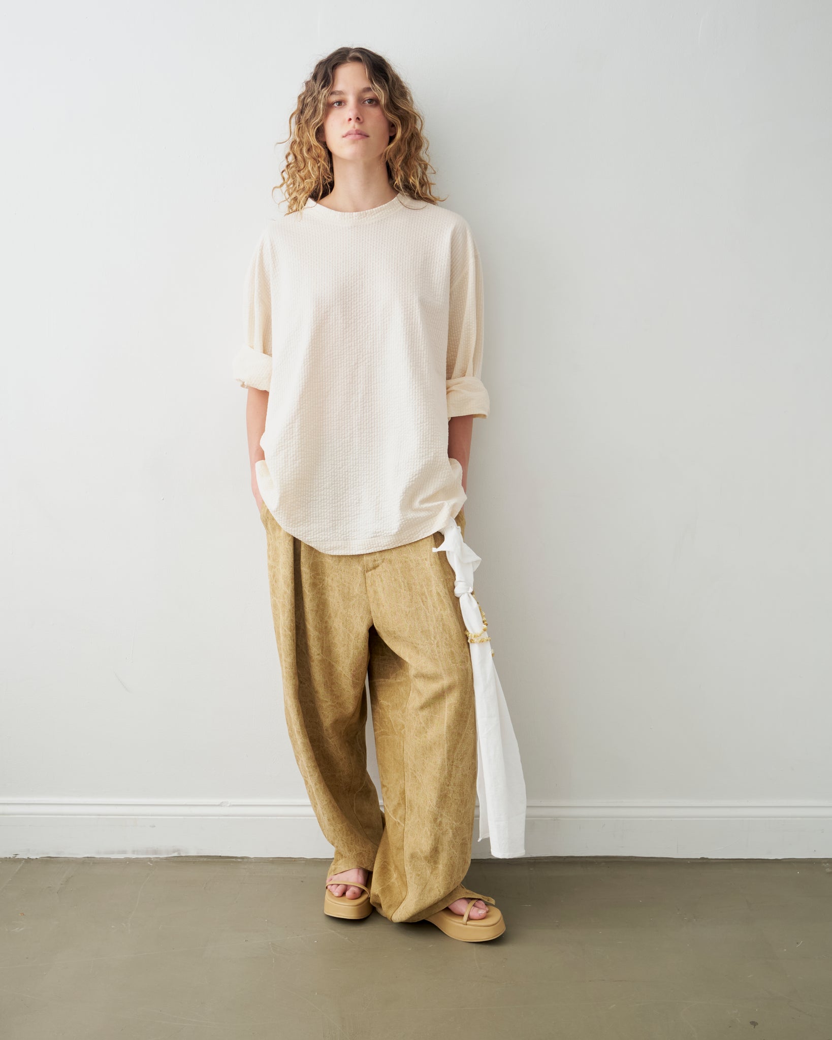 Gathering Pants, Beige Wash