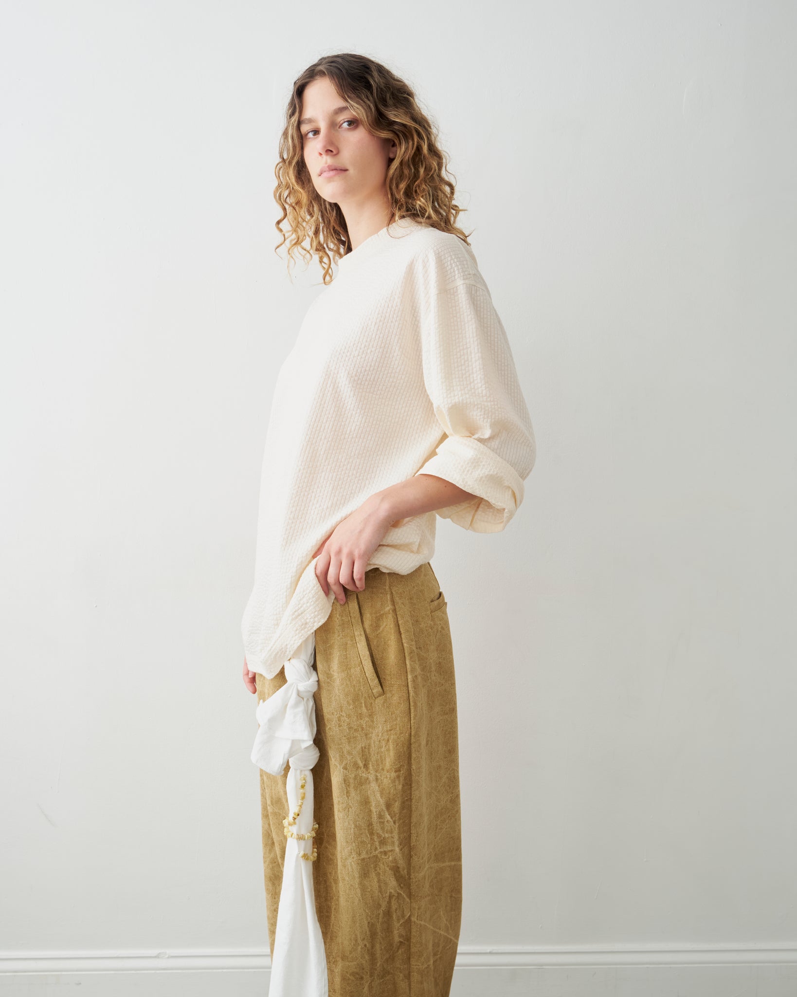 Gathering Pants, Beige Wash