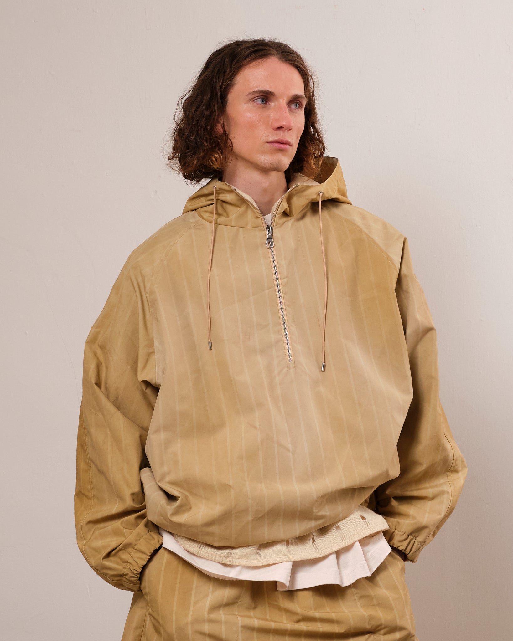 Hooded Raglan Parka, Washed Yellow Stripe