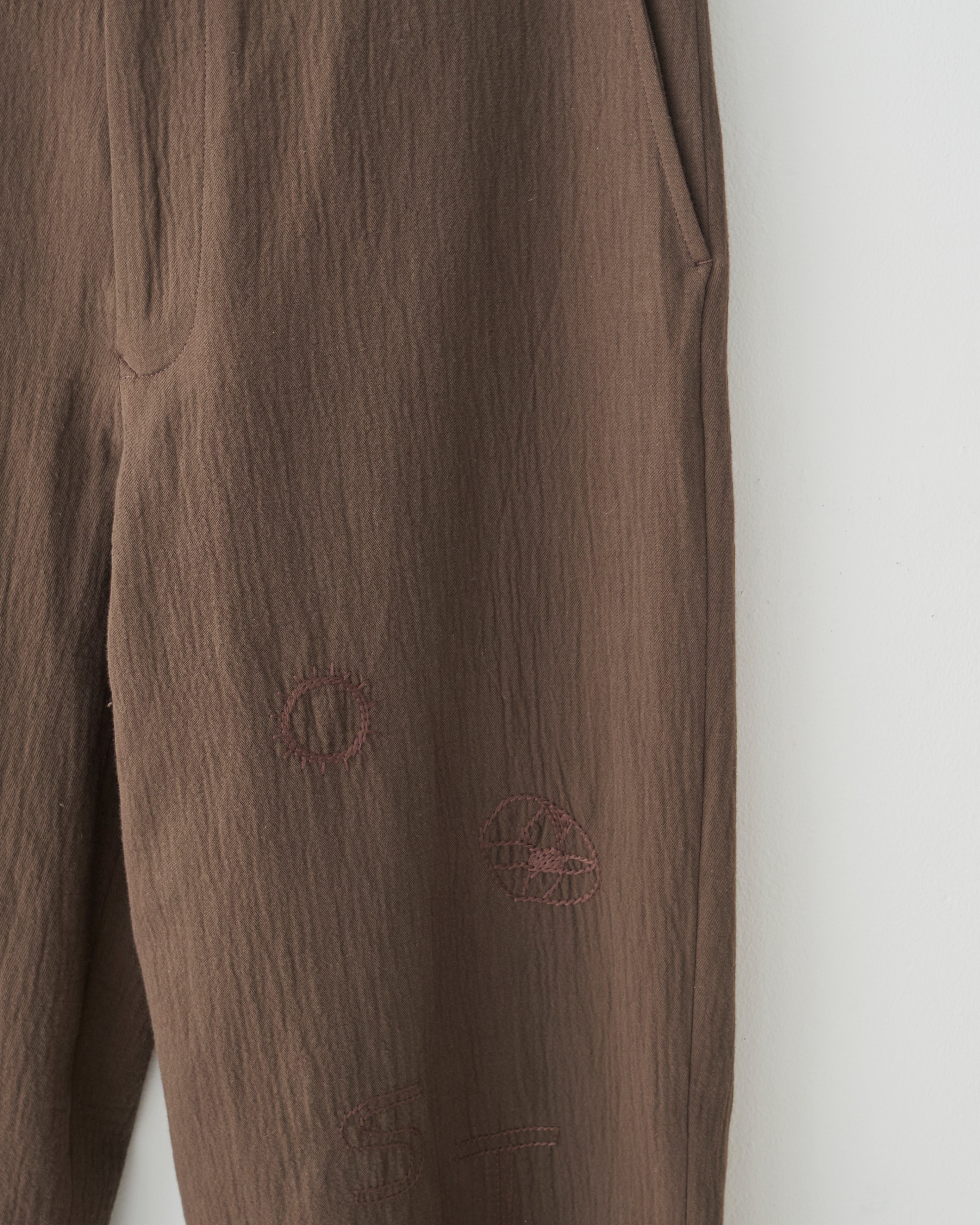 Embroidered Curved Seam Trousers, Dark Brown – Colbo