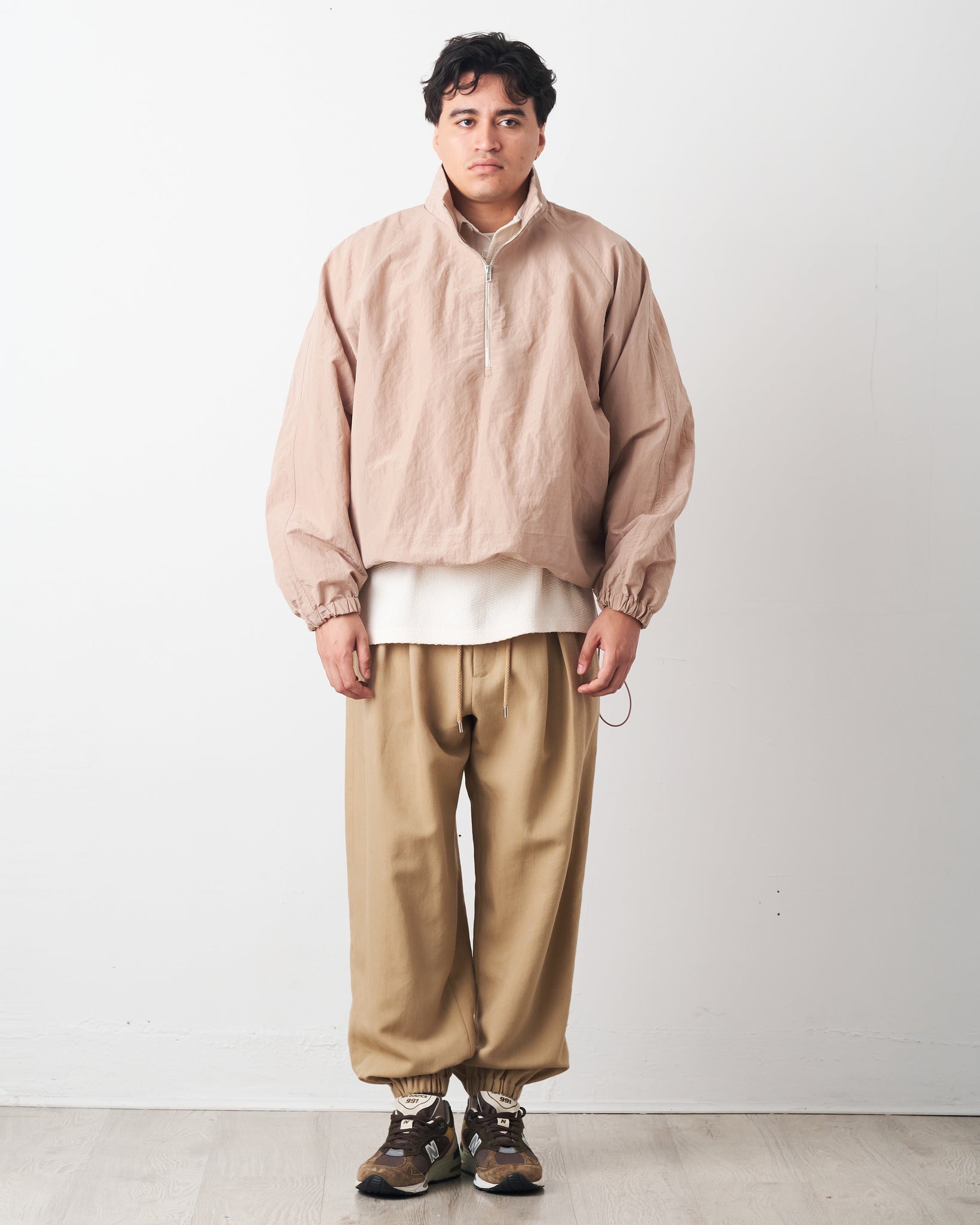 Half Zip Raglan Parka, Beige Nylon