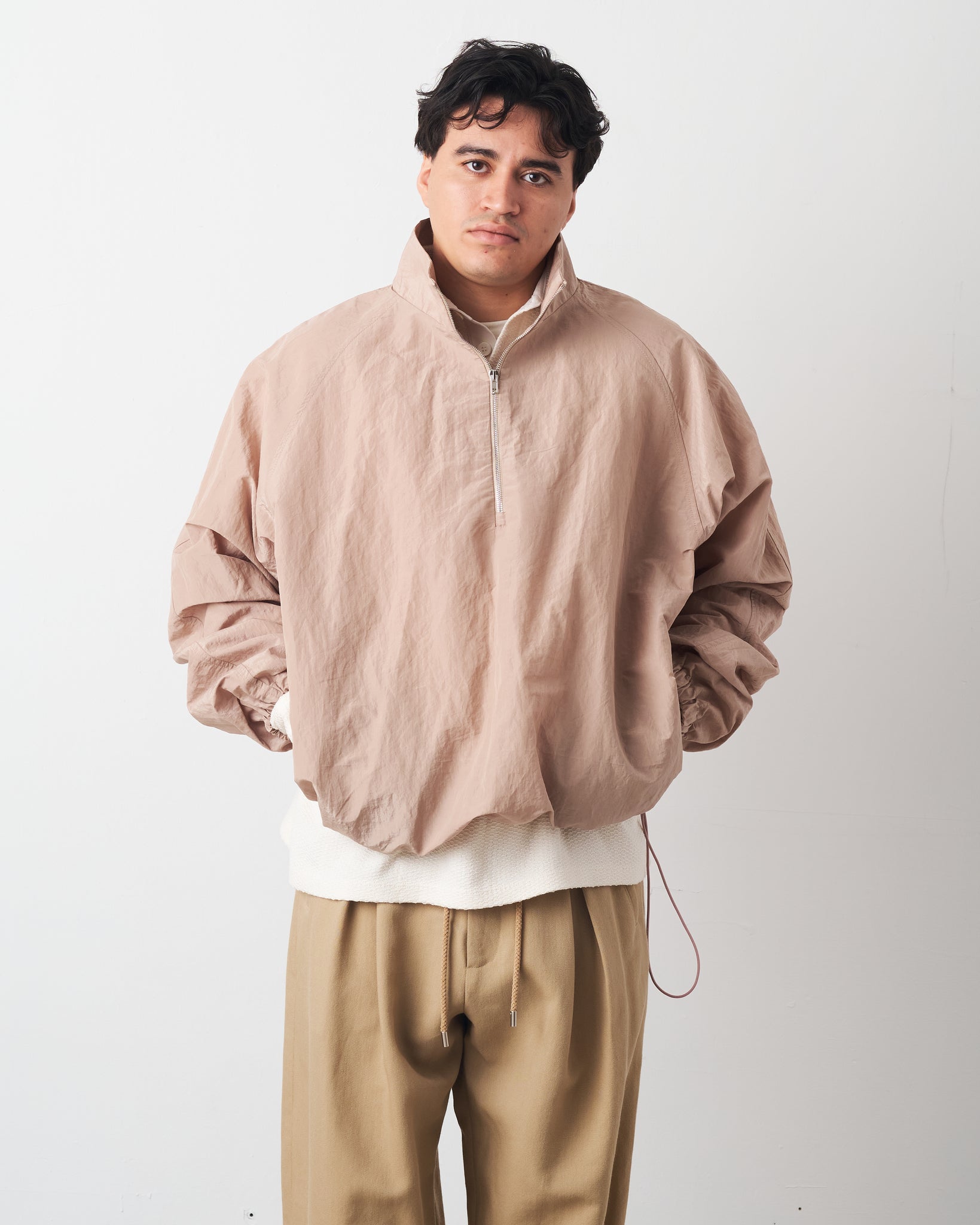 Half Zip Raglan Parka, Beige Nylon