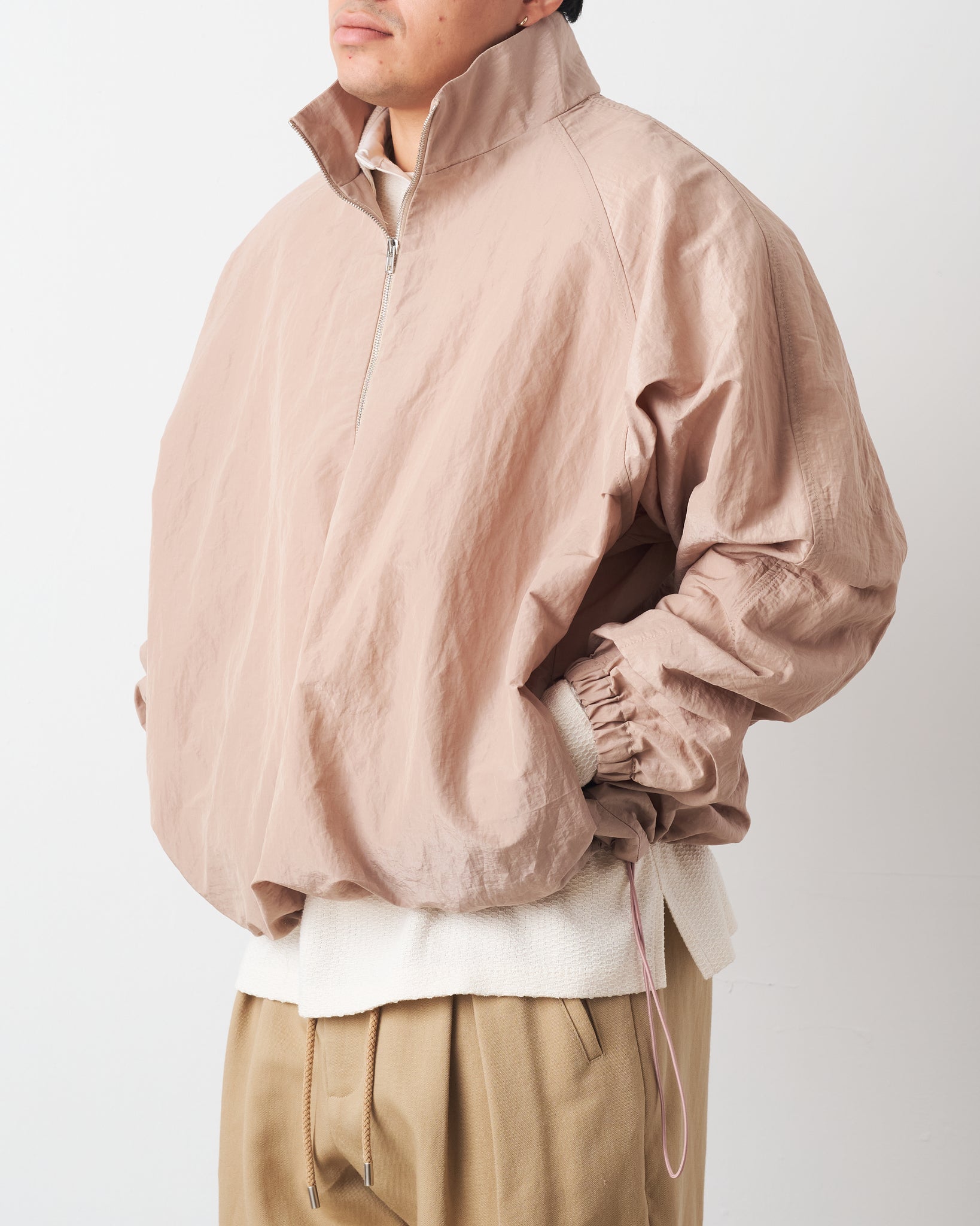 Half Zip Raglan Parka, Beige Nylon