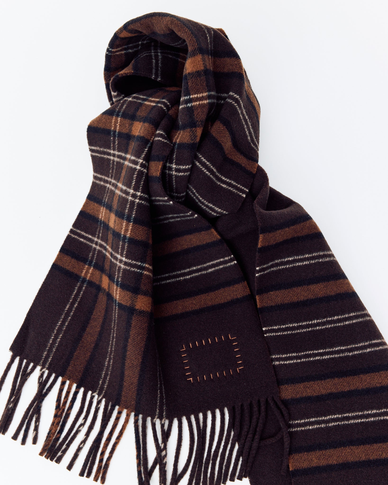Wool Checked Scarf, Marron