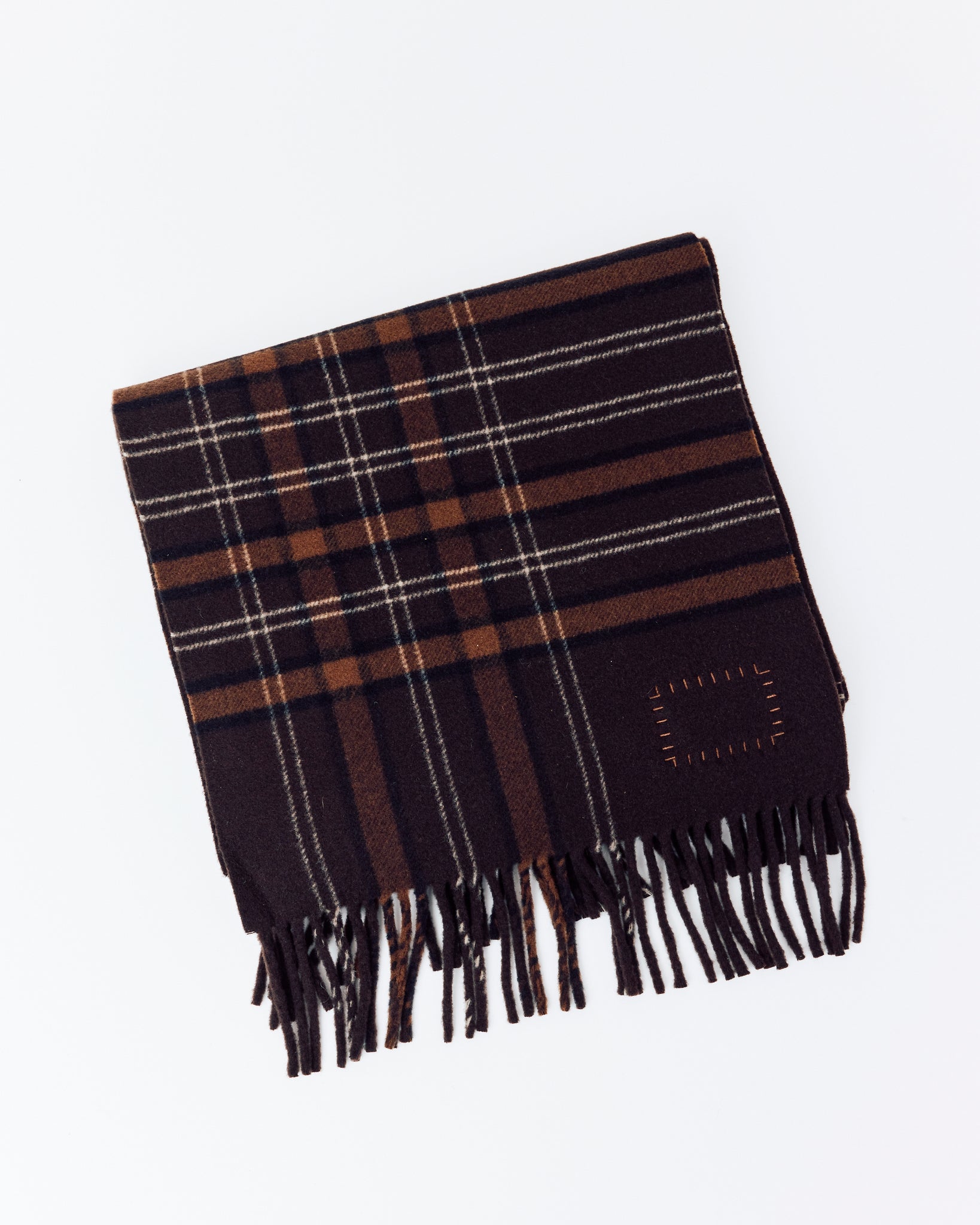 Wool Checked Scarf, Marron