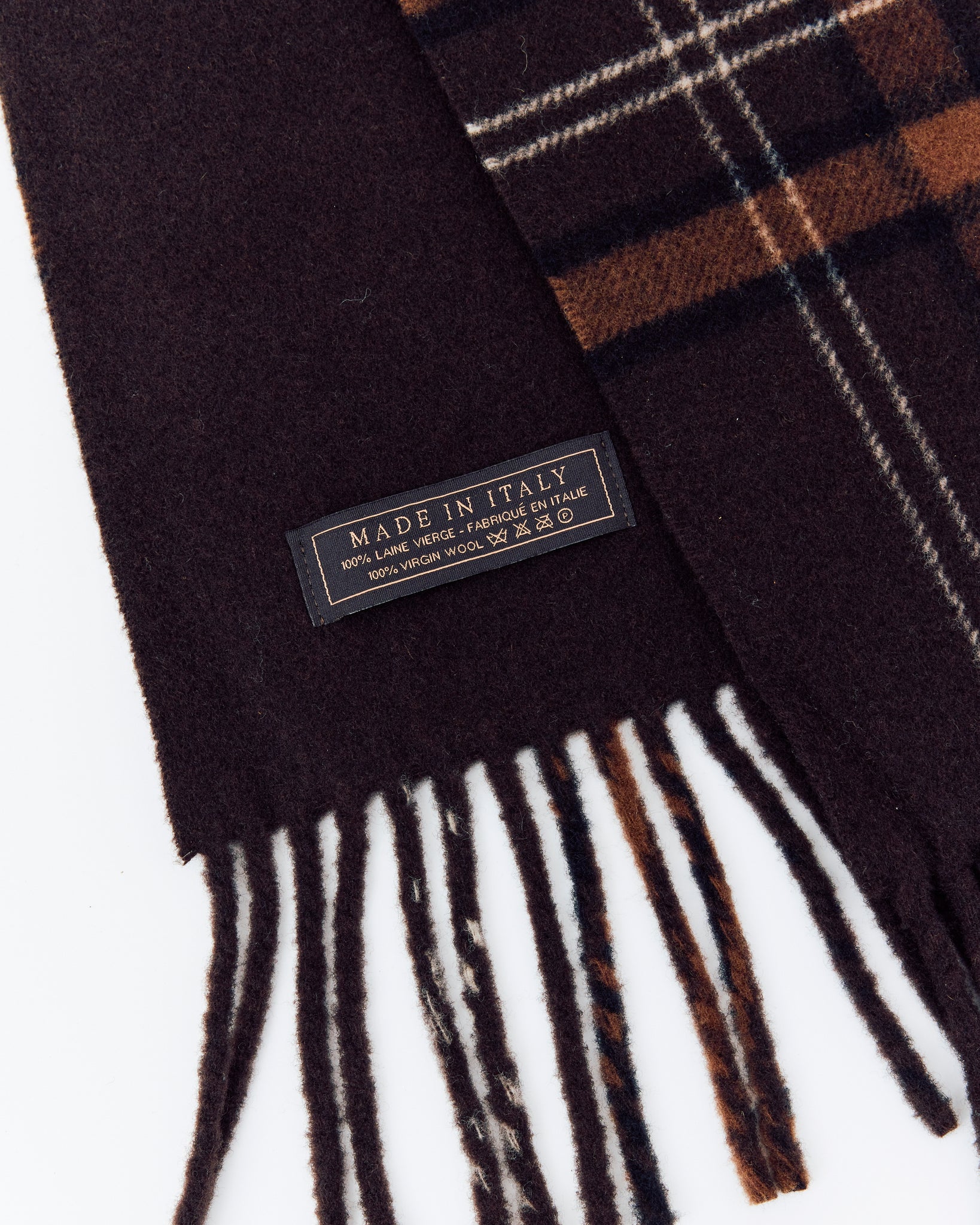 Wool Checked Scarf, Marron
