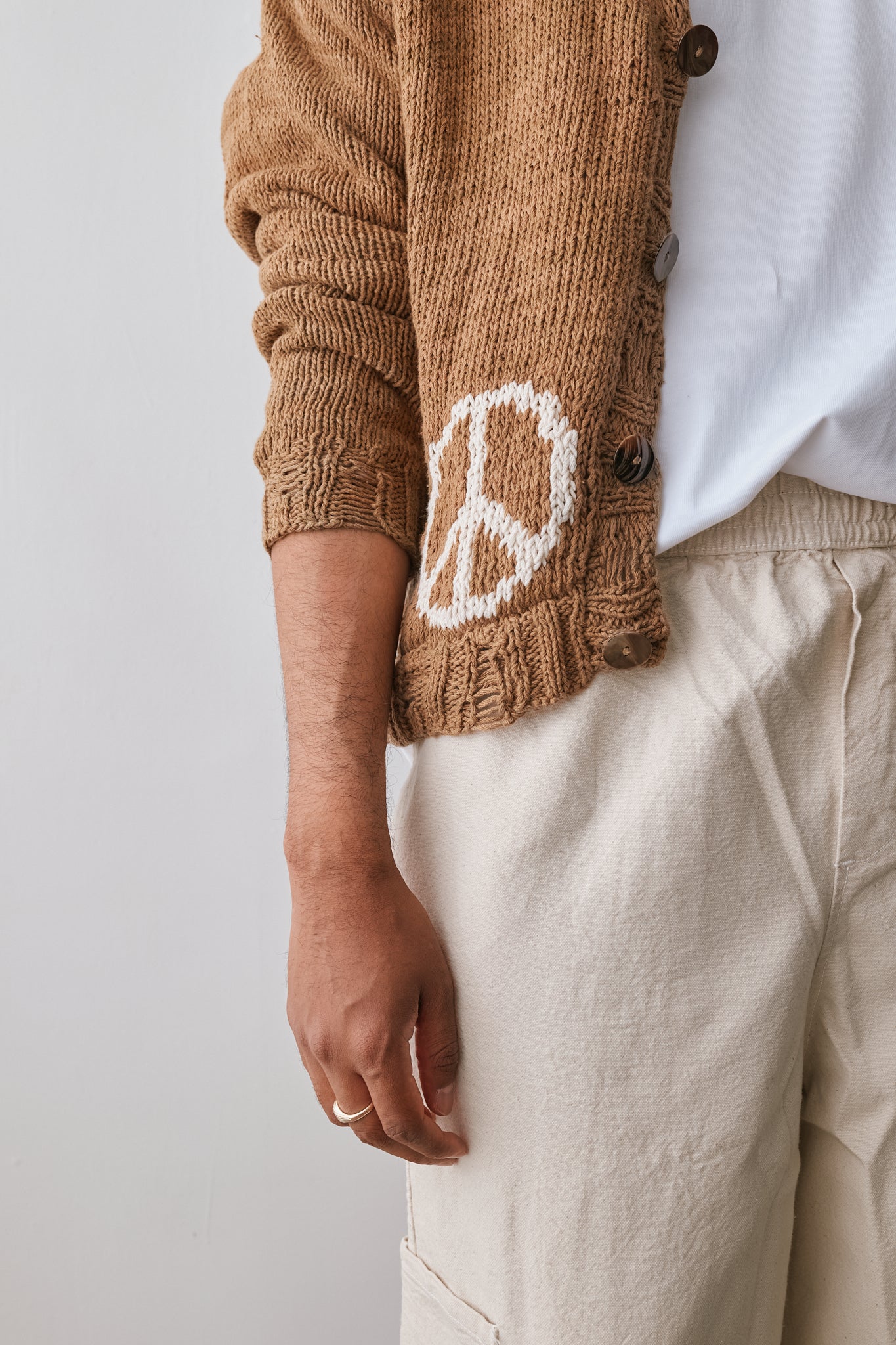 Intarsia Peace Cardigan, Kala Cotton Knitted
