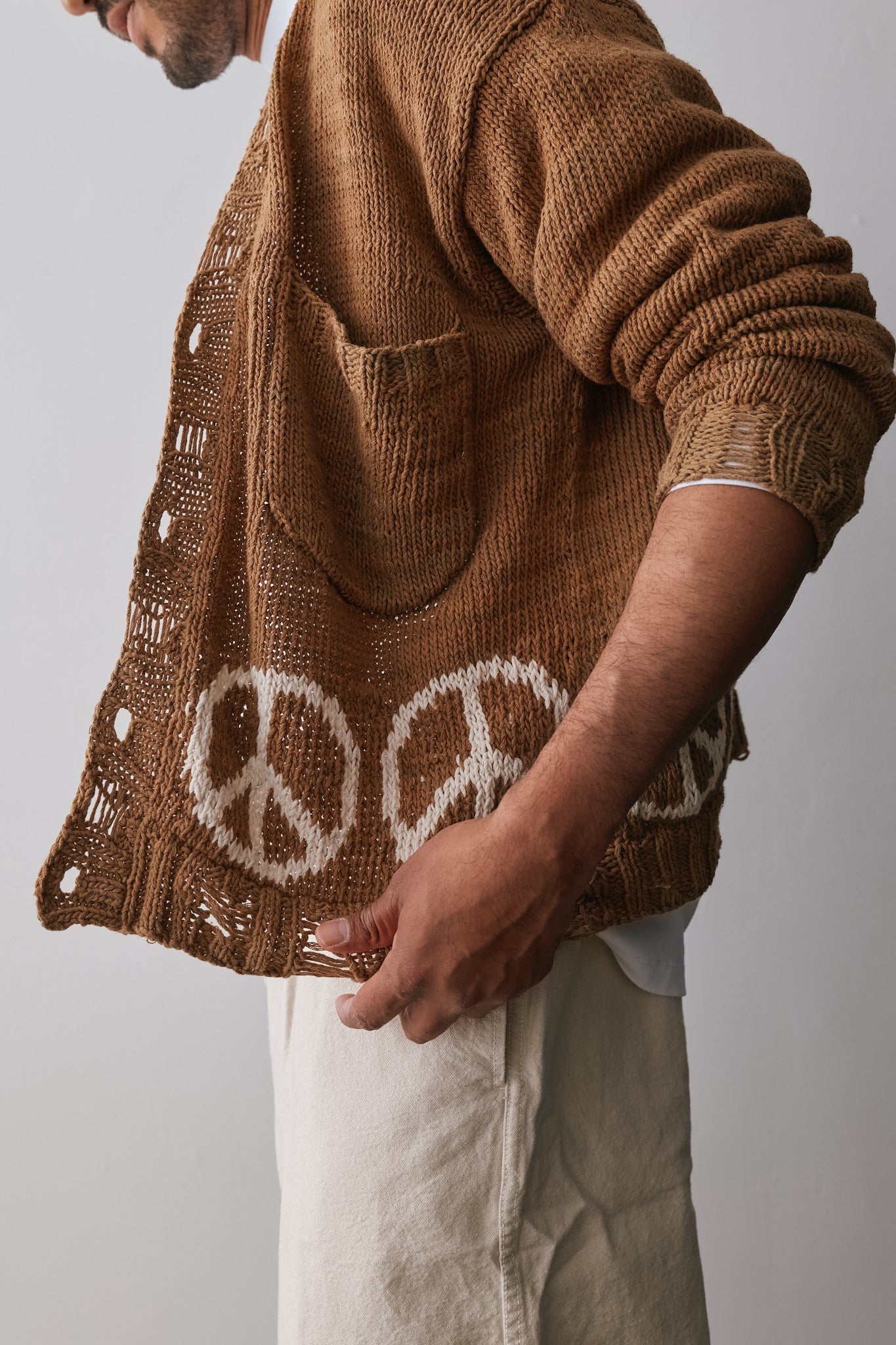 Intarsia Peace Cardigan, Kala Cotton Knitted