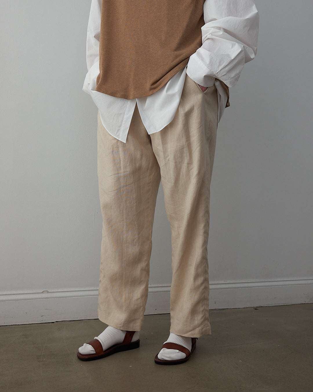 Double Pleat Pants, Beige Linen