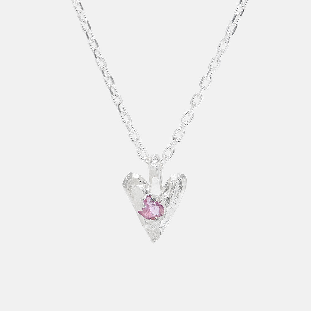 Raw Pink Sapphire Heart Pendant