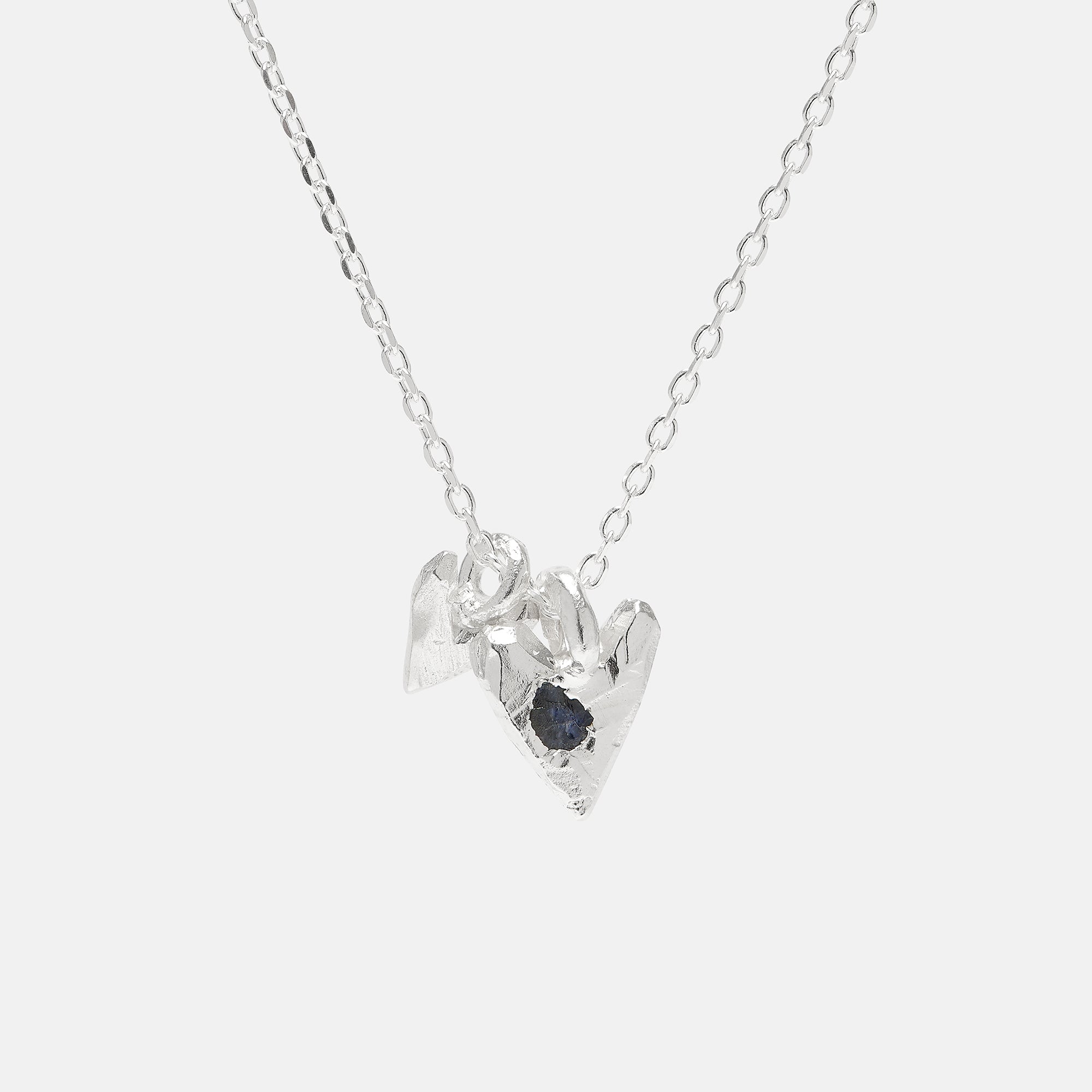 Raw Heart Sibling Pendant, Blue Sapphire
