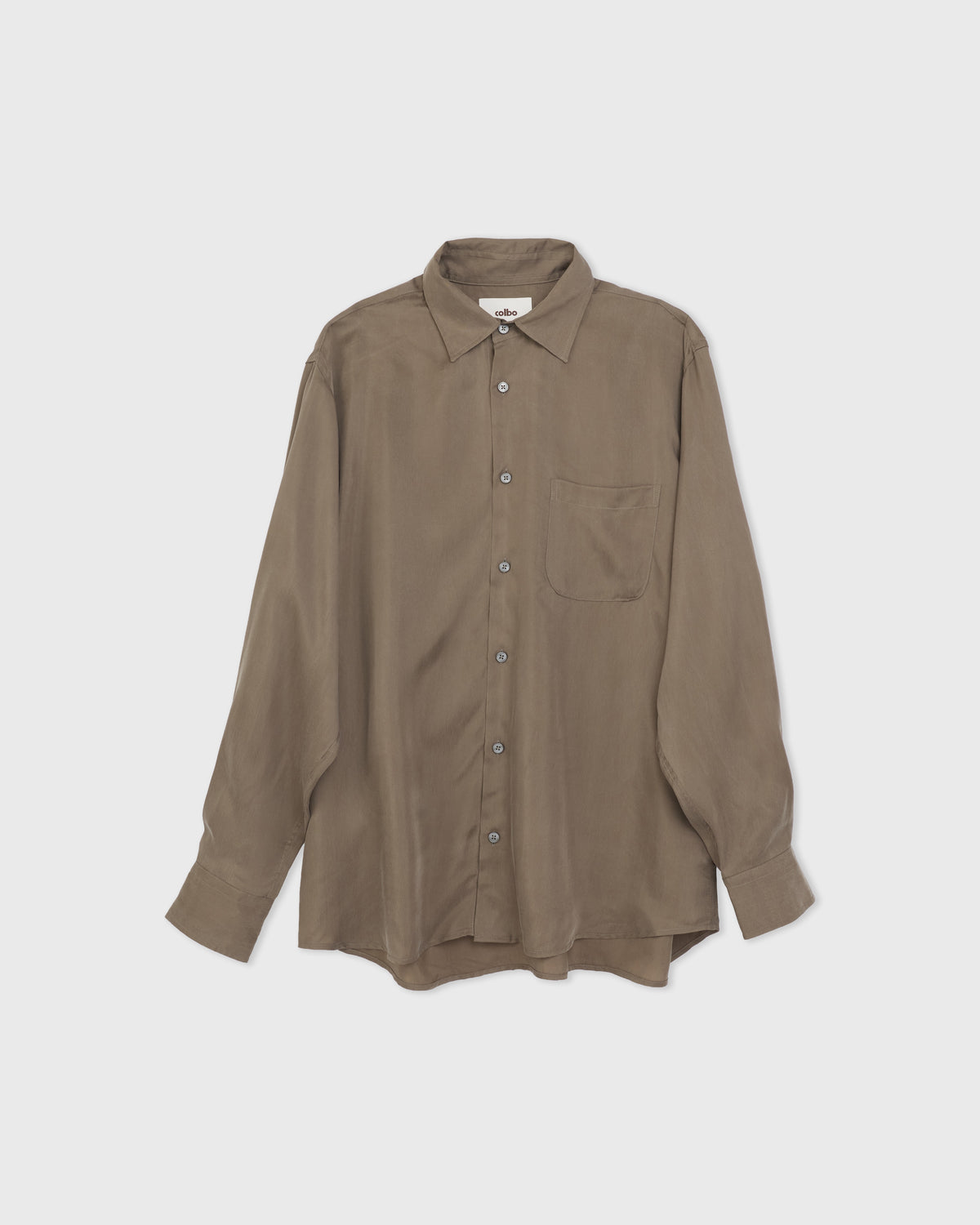 Colbo Pen Shirt in sage washed cupro, front, flat lay