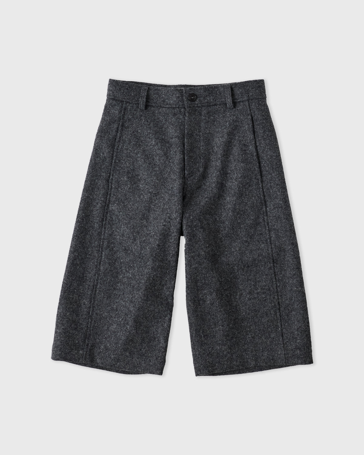 Sage Nation Mainichi Short in dark gray wool melton, front, flat lay
