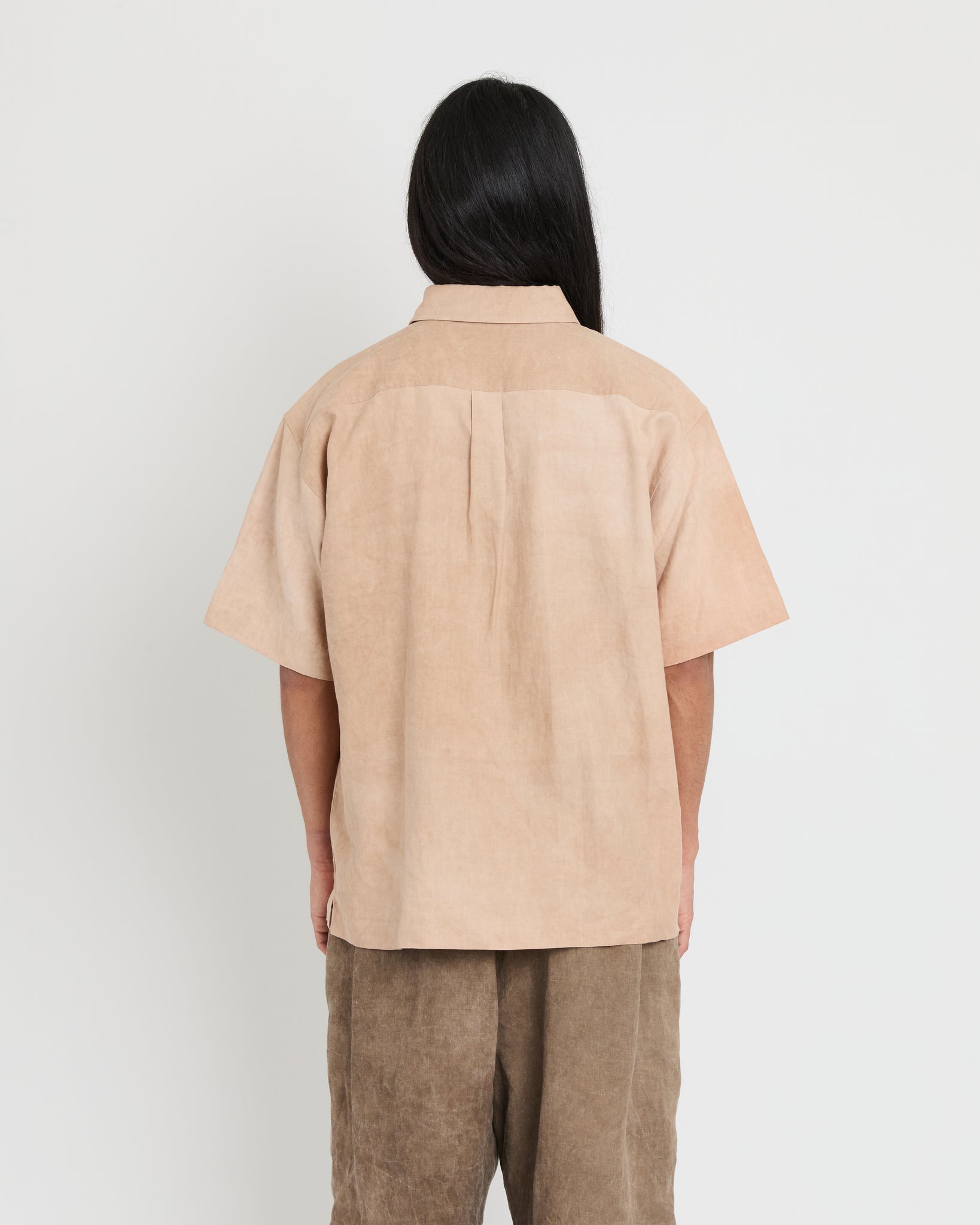 Short Sleeve Buttoned Shirt, Wash Light Brown