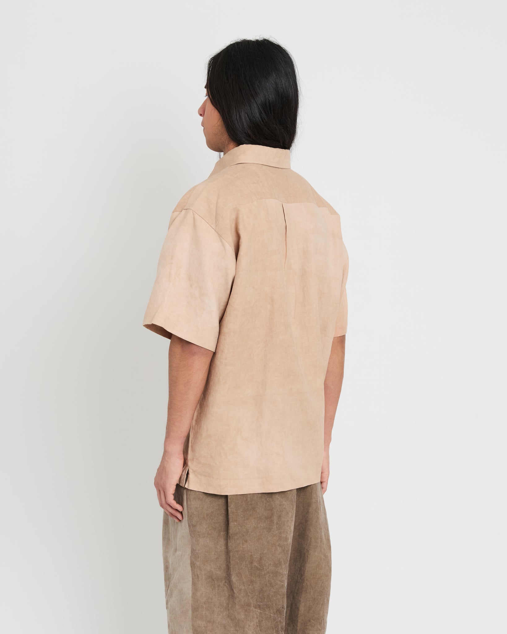 Short Sleeve Buttoned Shirt, Wash Light Brown