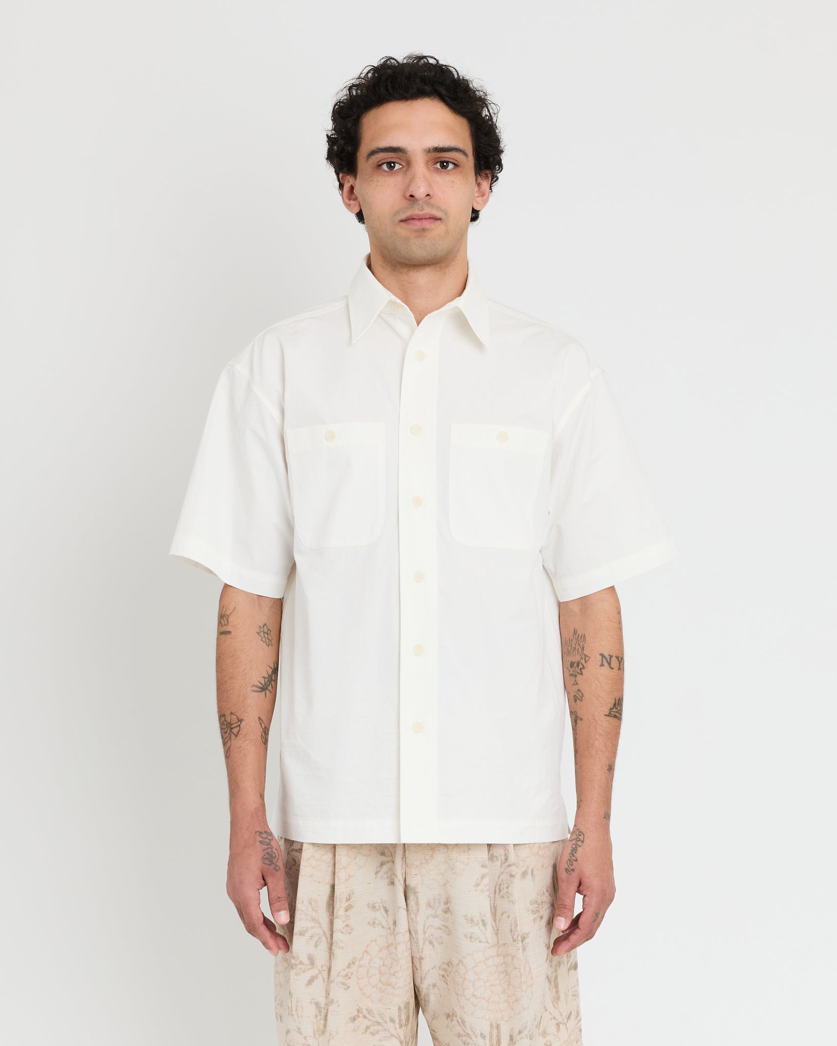 Short Sleeve Buttoned Shirt, White