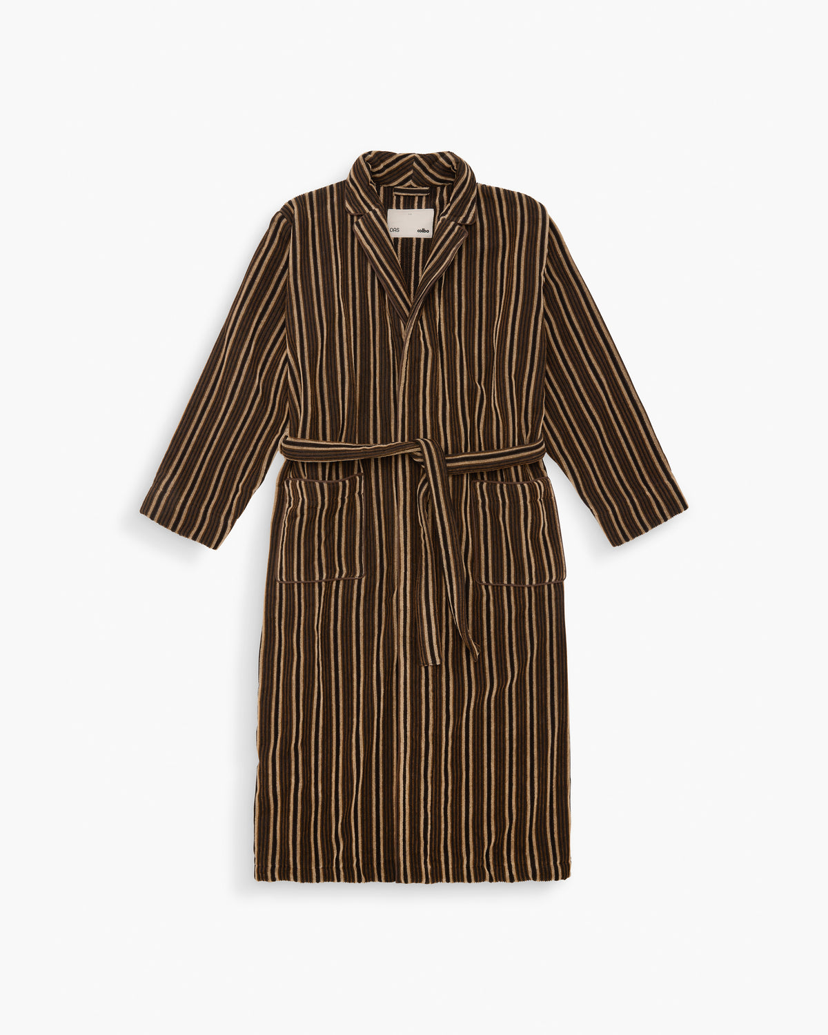 Colbo x OAS Tal Robe in striped cotton terry velour, front, flat lay